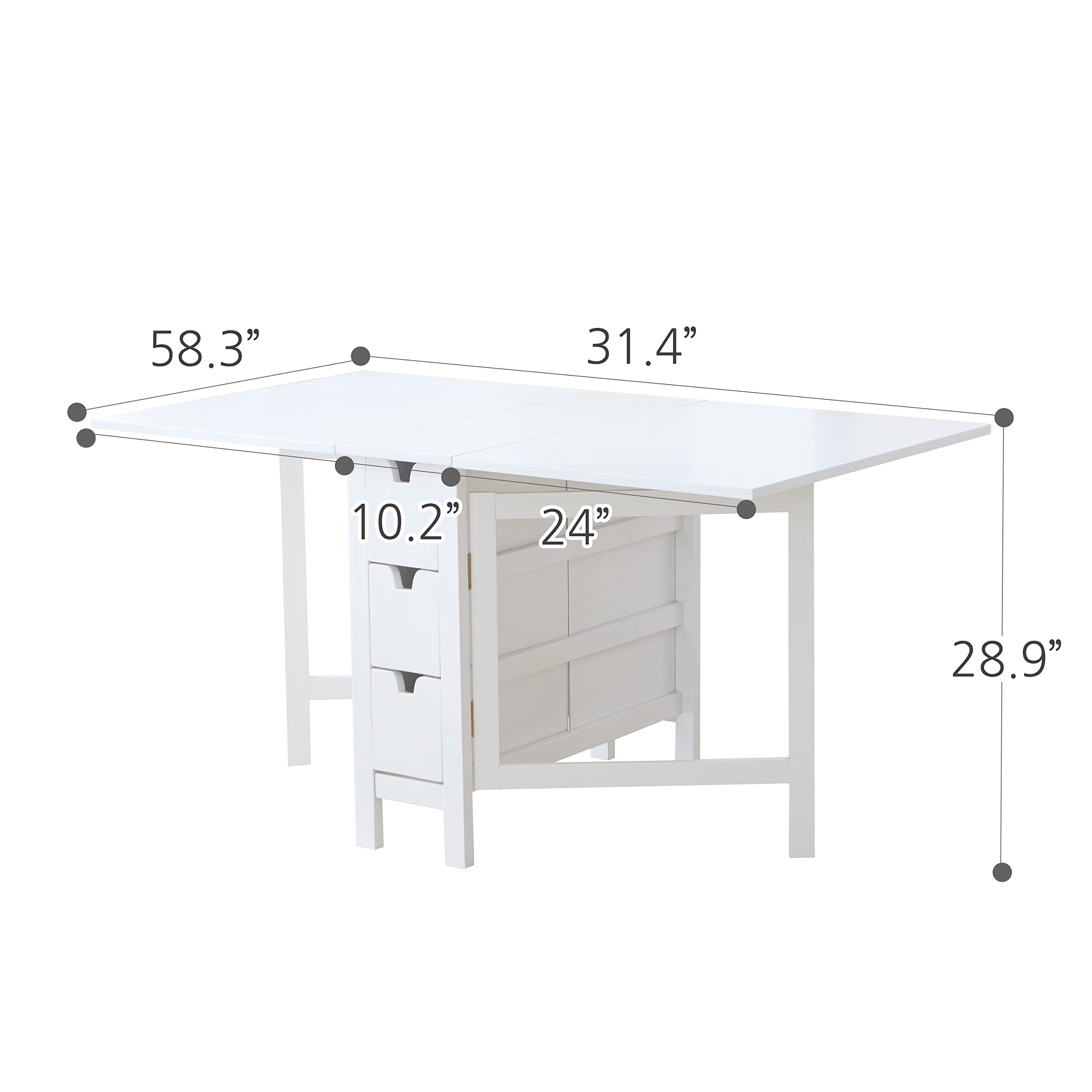 Livinia Wings Gate-Leg Solid Hardwood Expandable Dining Table - Space Saving Drop Leaf Kitchen Table with 6 Drawers (White, Fully Assembled) | Perfect for Small Apartments, Breakfast Nooks & Cozy Dining Spaces