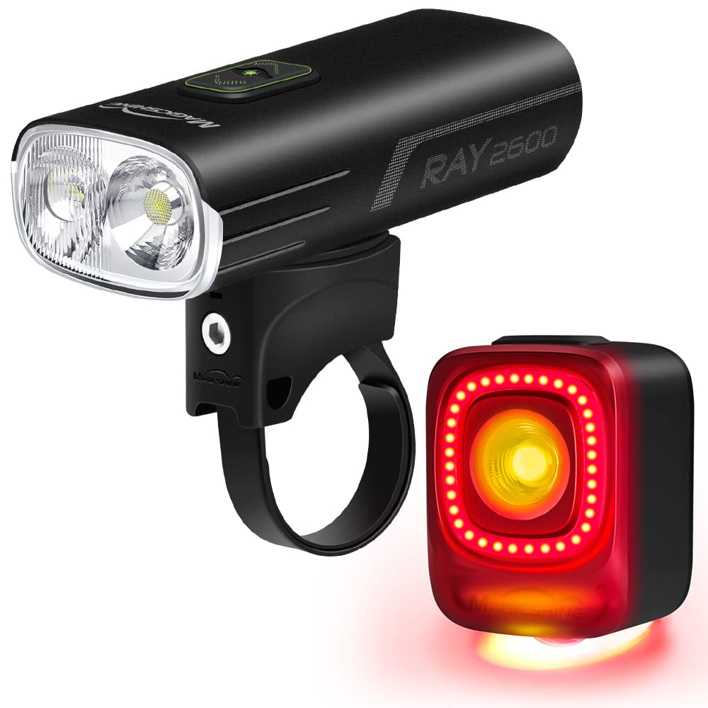 Magicshine RAY 2600 SEEMEE 200 Ultra Bright USB Rechargeable Bike Light Set with Light & Vibration Sensor | IPX6 Waterproof Cycling Lights for Mountain & Road Bikes | Perfect for Night Riding, Commuting & Trail Adventures