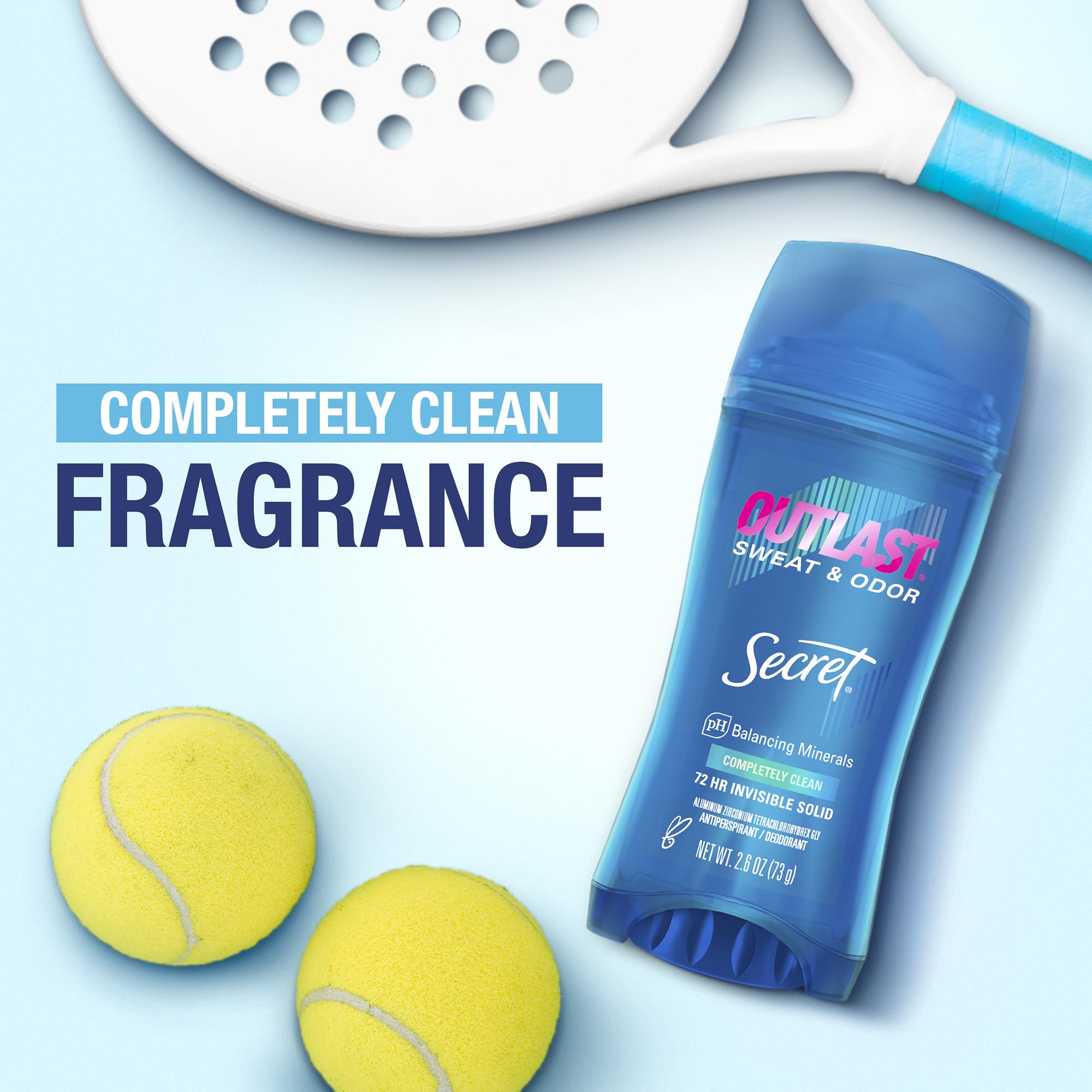 Secret Outlast Antiperspirant Deodorant for Women - 72 Hour Sweat & Odor Protection with PH Balancing Minerals | Invisible Solid, Completely Clean Scent, 2.6 oz | All-Day Freshness for Workouts, Office & Daily Activities