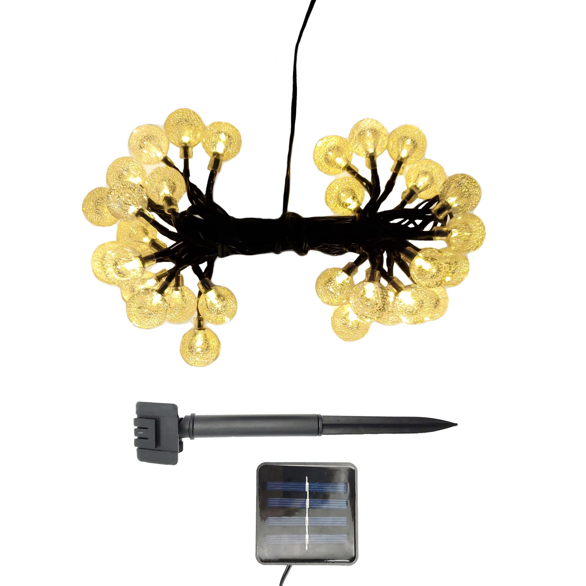 LumaBase 37001 Solar Powered Crystal Ball String Lights - 20 LED Waterproof Outdoor Fairy Lights with 8 Modes, Soft White Warm Glow for Garden, Patio, Wedding & Party Decorations