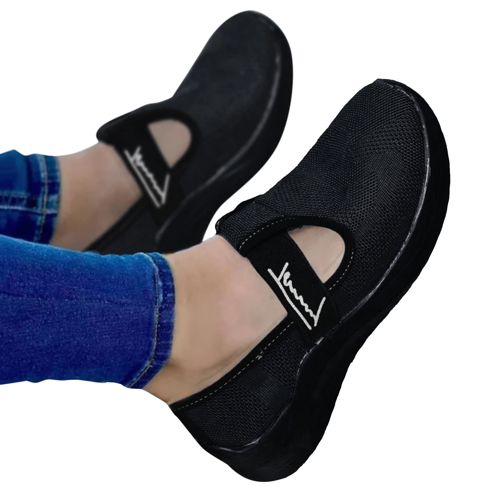 Aniywn Women's Slip-On Walking Shoes - Lightweight Mesh Sneakers with Elastic Strap, Comfortable Round Toe Casual Athletic Shoes for Walking, Running, Gym & Daily Wear