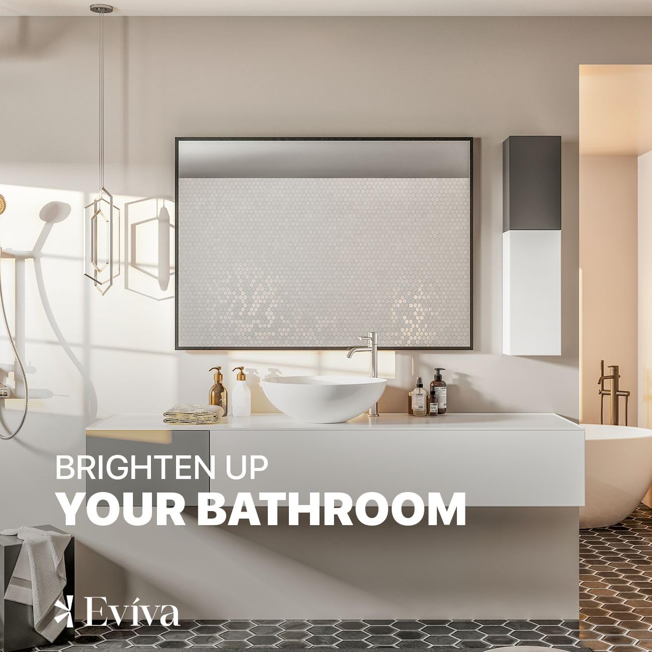 Eviva 42x30 Inch Black Framed Bathroom Mirror - Modern Aluminum Metal Frame Rectangle Glass Wall Mirror for Bathroom, Bedroom, Living Room & Entryway - Shatterproof & Easy to Install