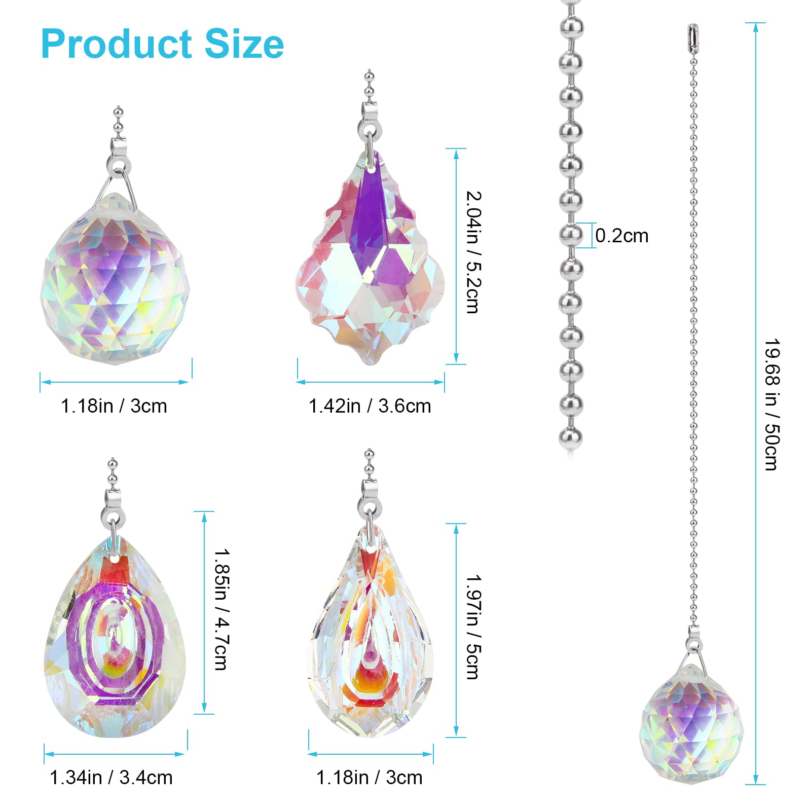 4Pcs Ceiling Fan Pull Chain Extender - Shiny Crystal Wind Speed Control Replacement for Ceiling Fans & Lights - Perfect for Bedroom, Living Room, and Home Decor