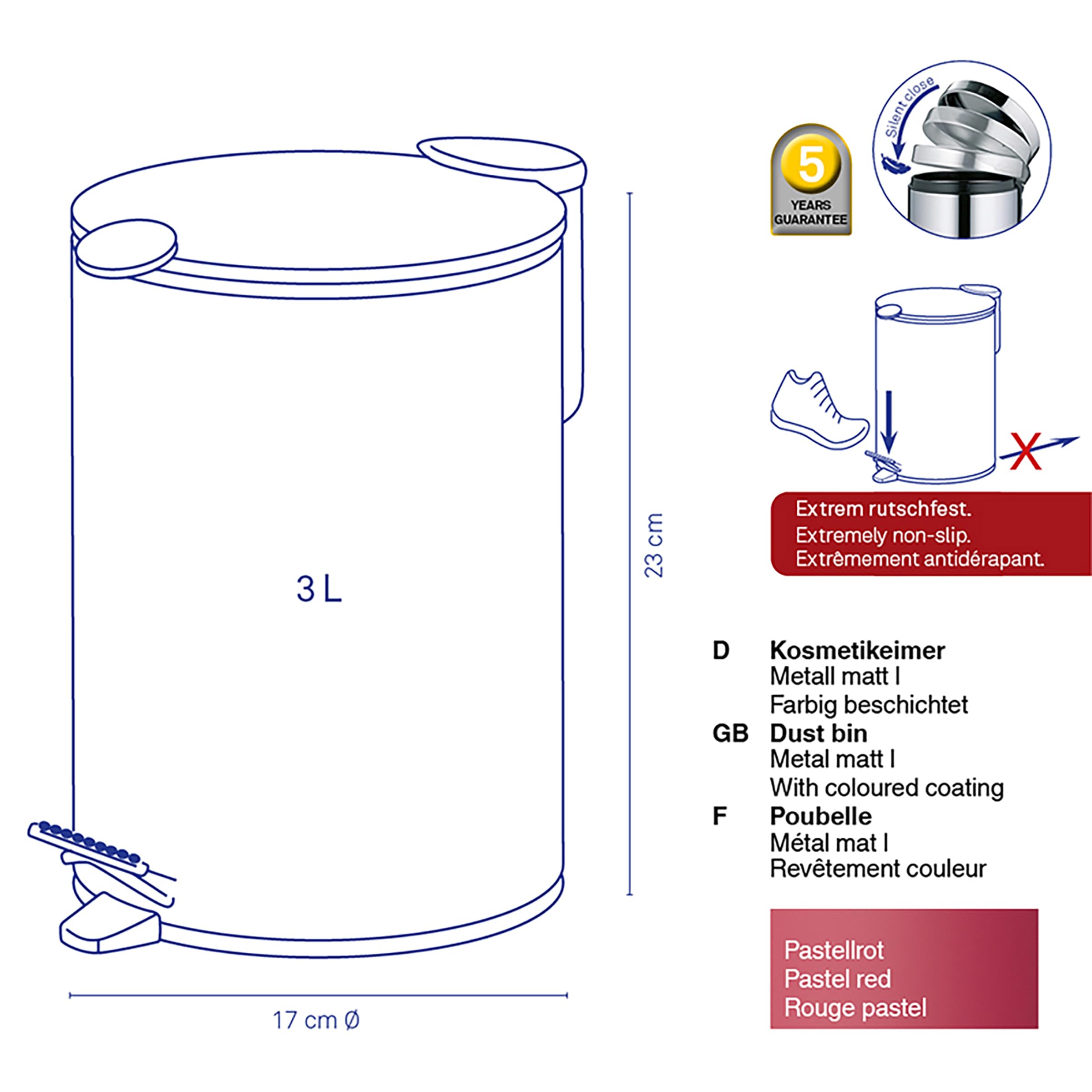 Premium Metal Kela Bin - Durable Red Trash Can for Home, Office & Outdoor Use - One Size Fits All - Perfect for Kitchen, Bathroom, Garage & Camping