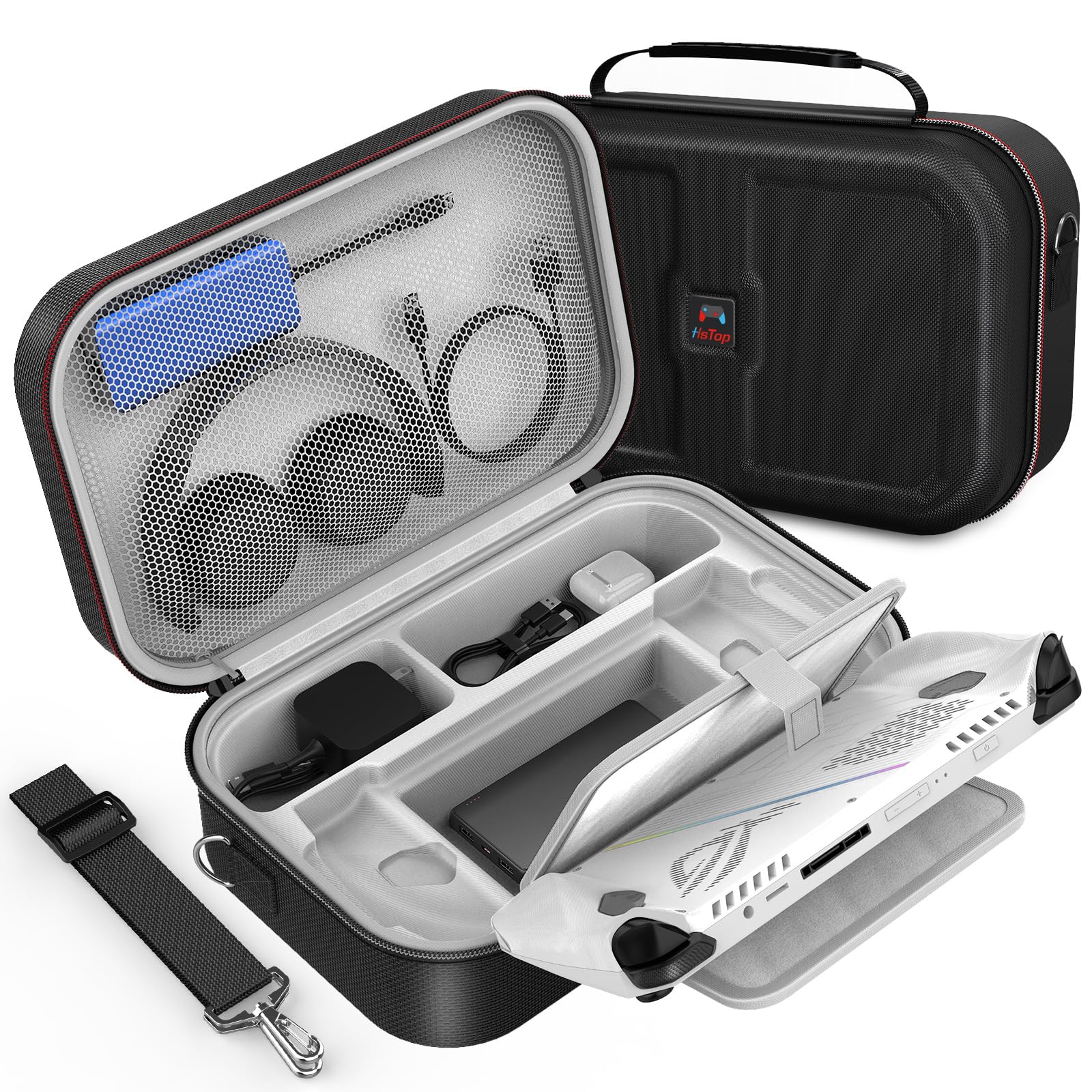 HSTOP Shockproof Protective Carrying Case for ASUS ROG Ally - Large Storage Travel Case for Gaming Handheld Console with Pockets for Charger, Headphones & Accessories - Perfect for Travel, Commuting & Gaming On-The-Go (Black)