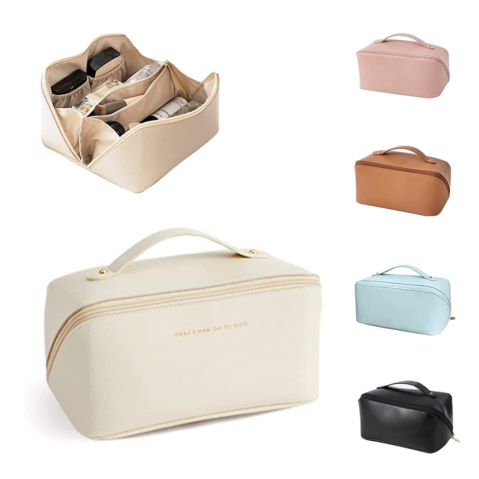 Peachloft Large Travel Cosmetic Bag with Brush Slots - Daily Makeup Organizer for Women