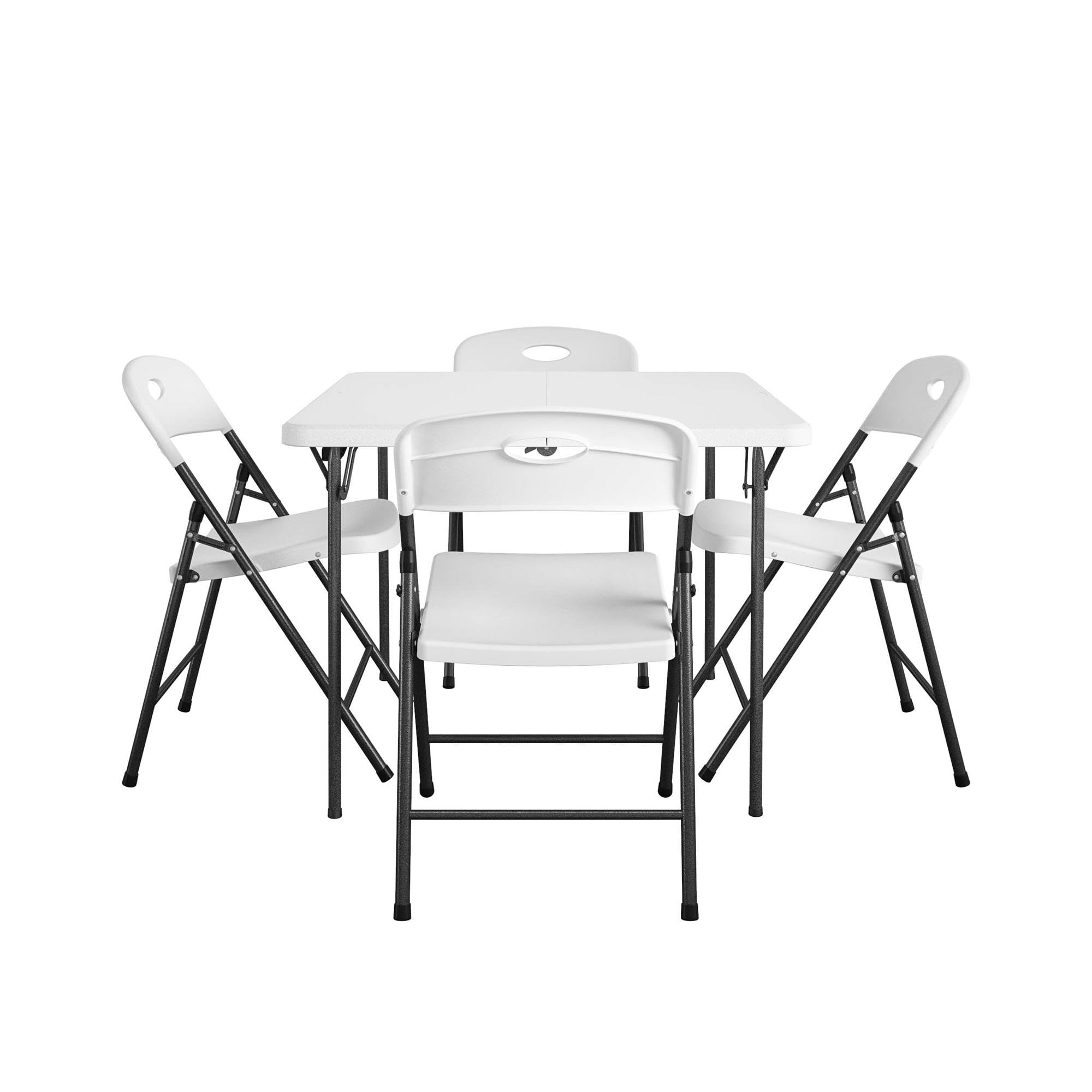 COSCO XL 5-Piece Indoor Outdoor Dining Set with 36 Inch Foldable Card Table & Handle - White - Perfect for Patio, Picnics, Camping & Small Space Living