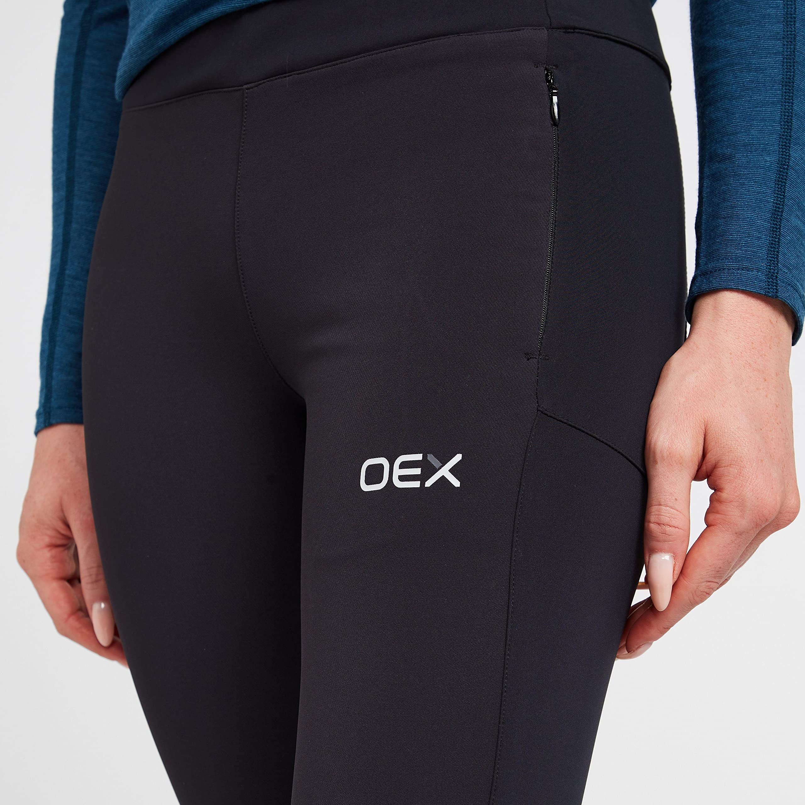 OEX Women's Water Repellent Scramble Tights - High Performance Athletic Leggings for Hiking, Climbing & Outdoor Activities | Breathable & Quick-Dry | Black | UK10 | Perfect for Trail Running, Yoga & Gym Workouts