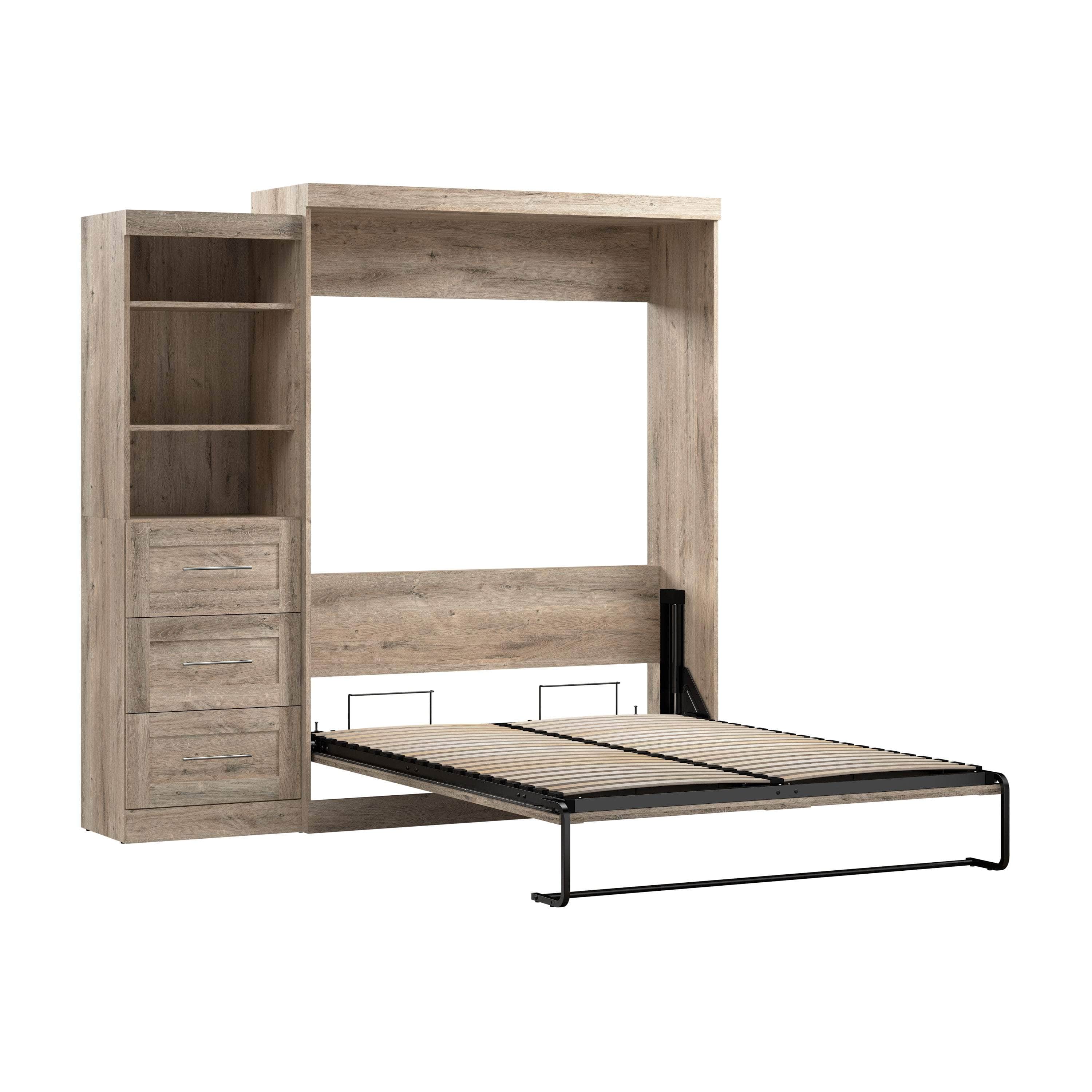 Queen Murphy Wall Bed with Storage Drawers - Space-Saving Foldable Bed for Small Rooms, Apartments & Guest Rooms (90