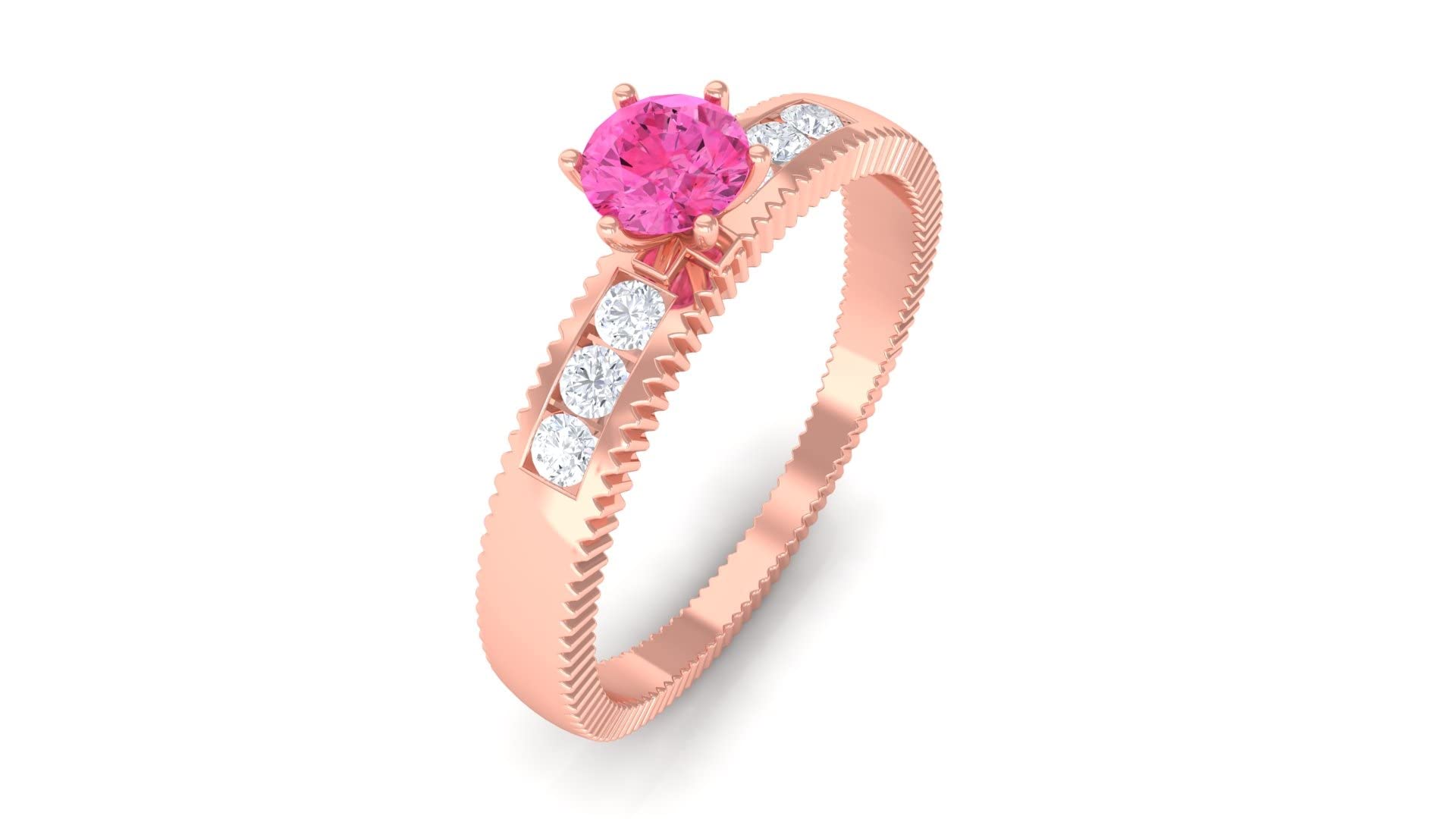 0.50 CT Pink Sapphire and Diamond Ring - 4 MM Round Cut Solitaire Engagement Ring for Women in 14K Solid Gold | Perfect for Valentine's Day, Anniversary & Proposal Gifts