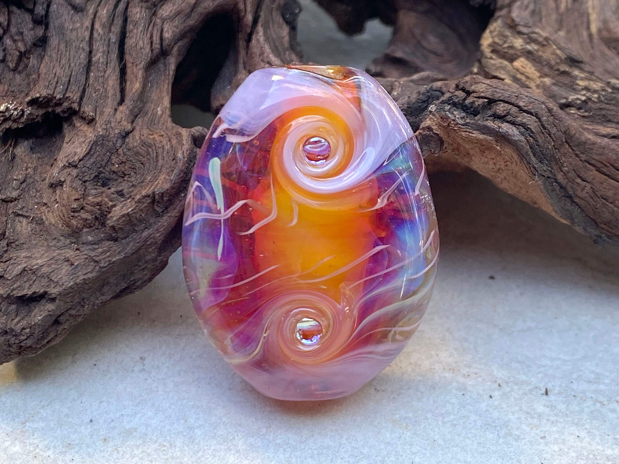 Handmade Pink Sunset Lampwork Glass Focal Bead for Jewelry Making - Perfect for Necklaces, Bracelets & DIY Craft Projects