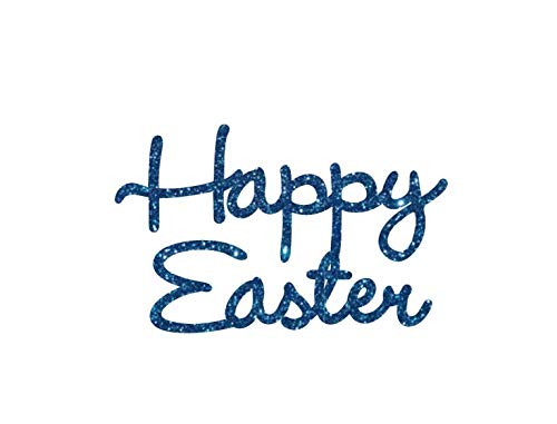 Happy Easter Iron On Decal - Easter Shirt Decal with Blue Glitter - Heat Transfer Patch for DIY Easter Gifts & Applique - Perfect for T-Shirts, Tote Bags & Easter Decorations
