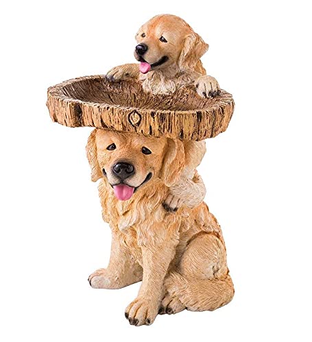 Antique Yellow Resin Dog Birdbath - Durable Polyresin Garden Decor for Outdoor Yard, Patio & Lawn - Perfect for Attracting Birds & Enhancing Garden Aesthetics (One Size)
