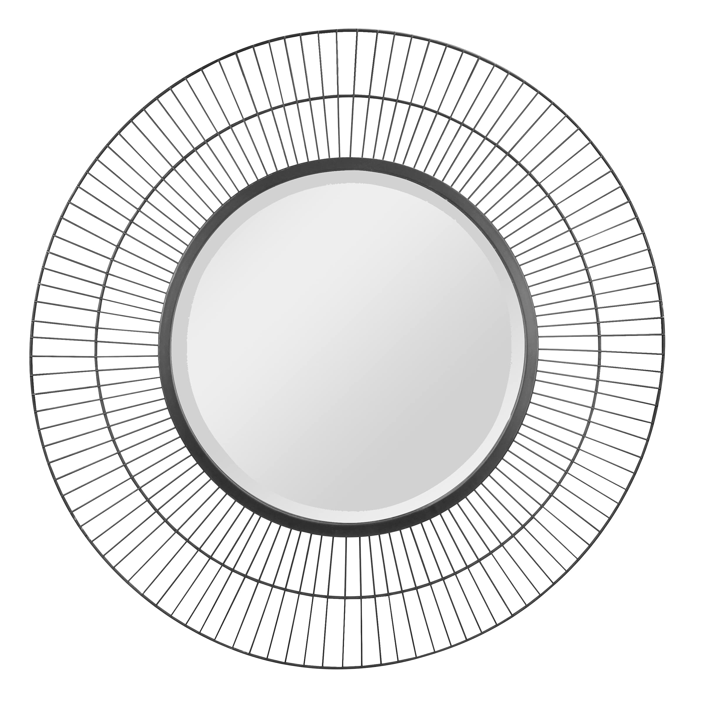 Stonebriar 28 Inch Round Black Metal Wire Wall Mirror with Hanger - Modern Decorative Mirror for Living Room, Bedroom, Bathroom, Hallway & Entryway - Perfect for Home Decor, Vanity Makeup & Space Enhancement