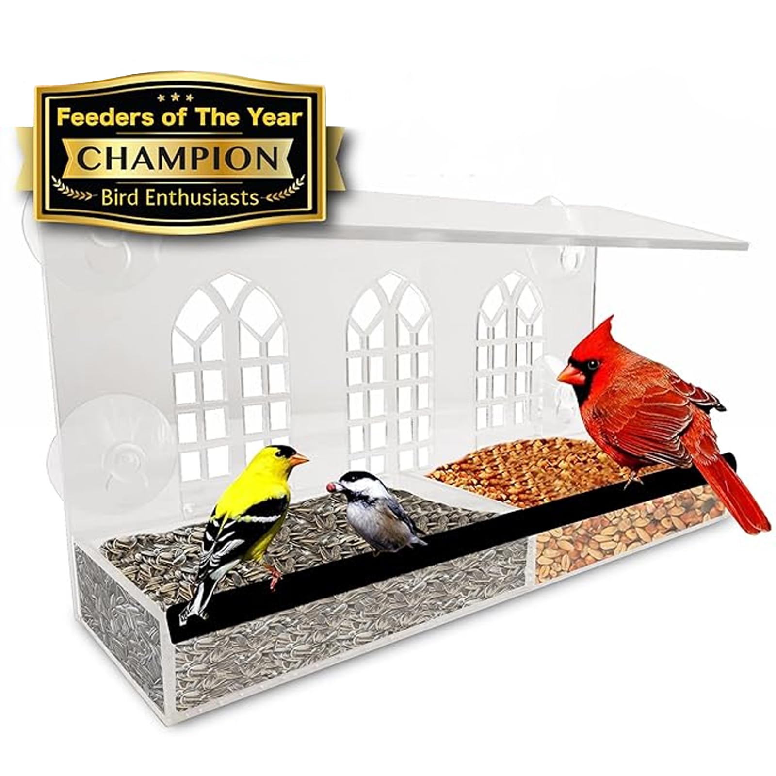 Nature Gear Acrylic Clear Window Bird Feeders - Weather Resistant, Easy to Clean with Sliding Tray & Strong Suction Cups - Perfect for Bird Watching at Home, Office, or Garden