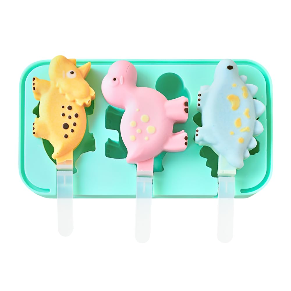 KAISHANE Dinosaur Silicone Popsicle Molds - BPA Free Reusable Ice Pop Maker for Kids, Toddlers & Homemade Treats - Perfect for Summer Snacks, Birthday Parties & Family Fun