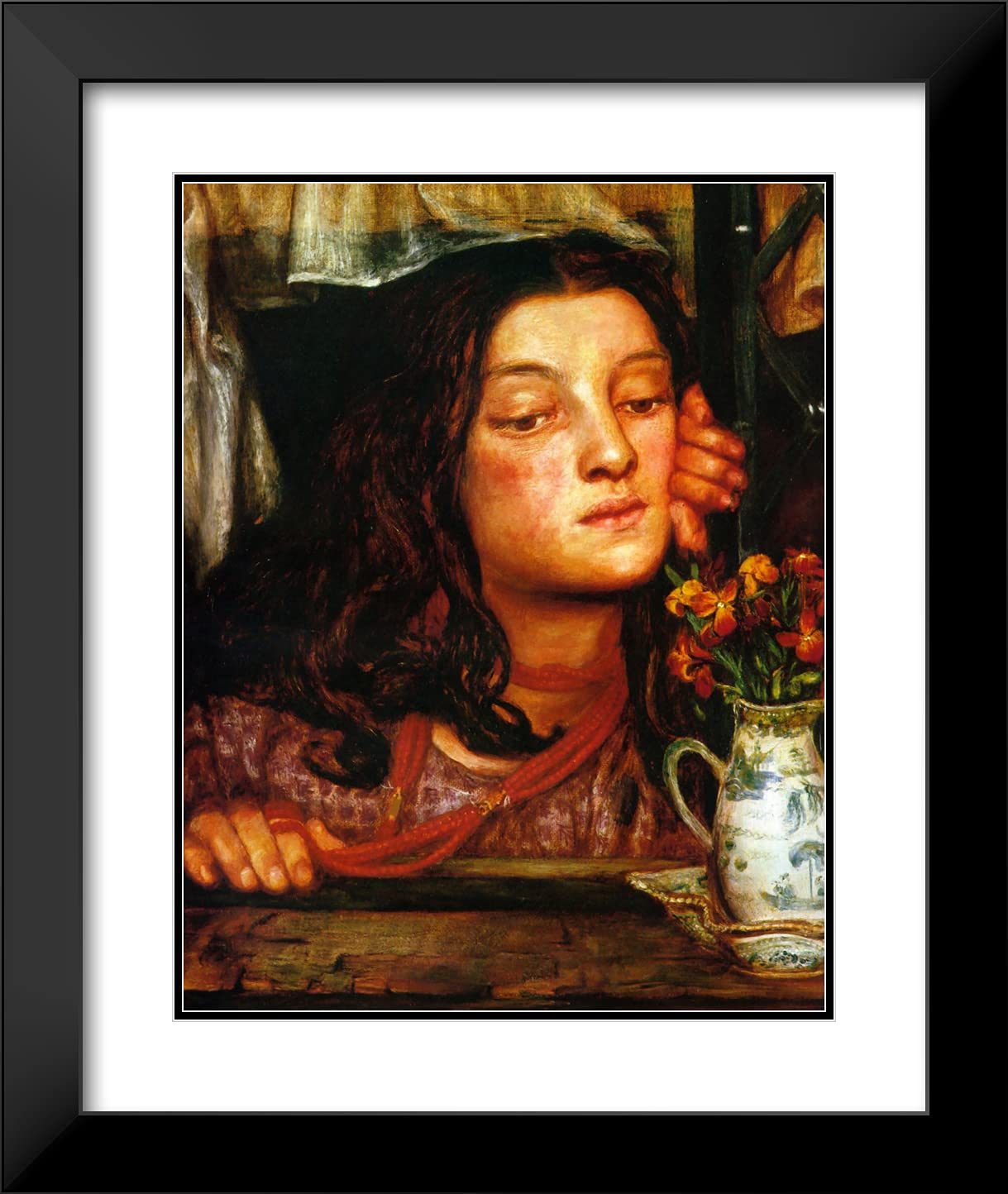 Gabriel Dante Rossetti 'Girl at a Lattice' 20x23 Inch Black Modern Framed Art Print with Double Matting - Perfect for Living Room, Bedroom & Office Wall Decor