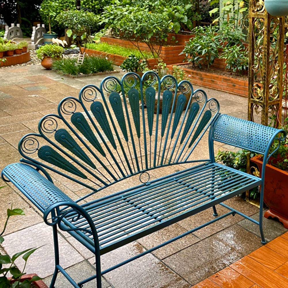 Vintage Cast Iron Garden Bench - Outdoor & Indoor Metal Chair for Patio, Porch, Balcony, Terrace - Old Craftsmanship Backrest Bench - Durable Decorative Seating for Relaxing in Gardens, Parks or Home Decor