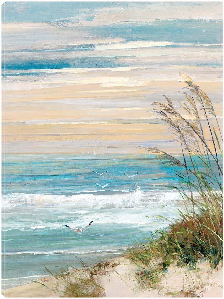 Stunning Beach at Dusk Canvas Wall Art Print by Sally Swatland - 24x32 Inch Ready to Hang Painting for Living Room, Bedroom, Office Decor - Perfect Coastal Home Decor & Gift Idea for Beach Lovers