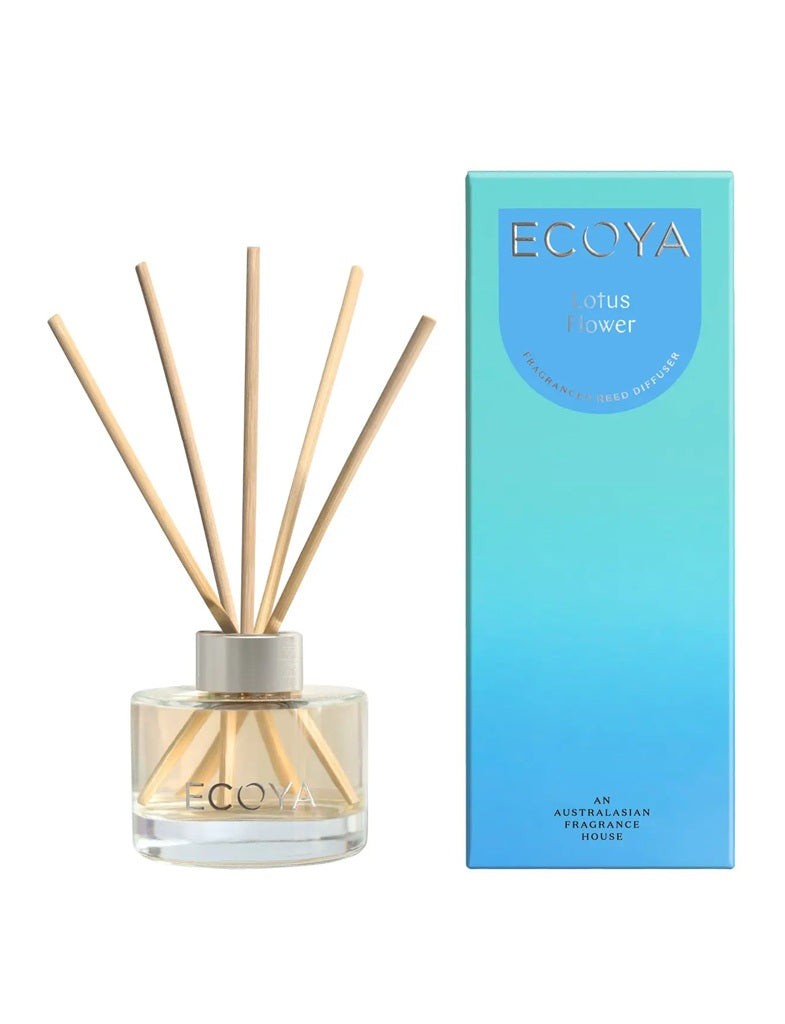 Ecoya Mini Reed Diffuser 50ml - Lotus Flower Scented Aromatherapy Oil for Home, Office & Bathroom | Natural Air Freshener & Relaxing Fragrance