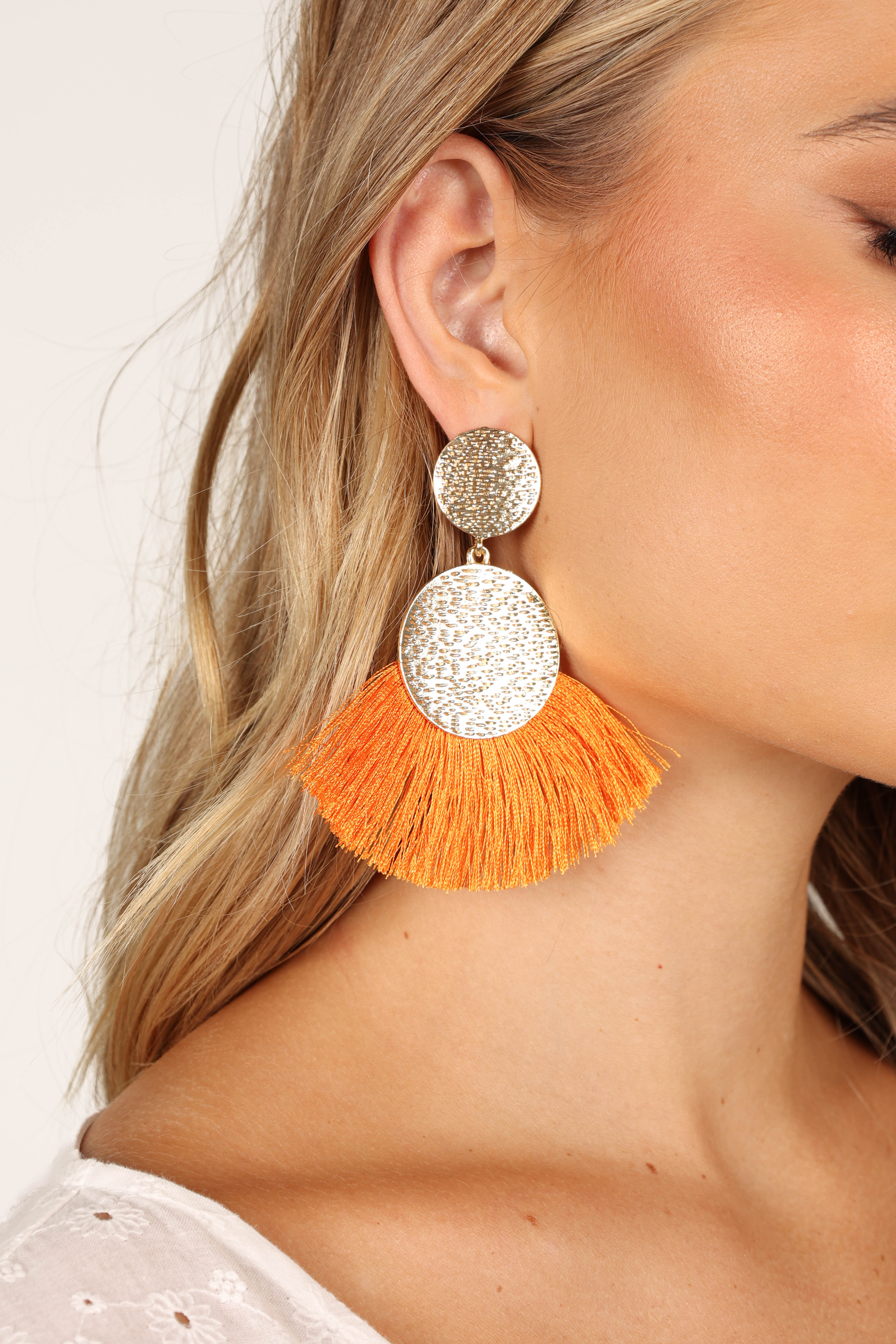 Eloise Tassel Earrings for Women - Gold/Orange Dangle Earrings | Boho Chic Jewelry for Party, Wedding & Everyday Wear