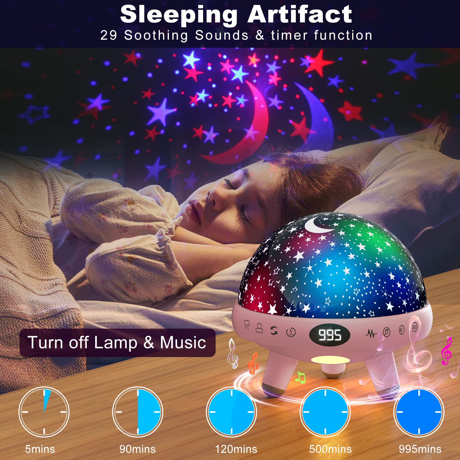YACHANCE Baby Night Light Star Projector - Kids Room Night Light with White Noise Sound Machine, 9 Natural Sounds & 20 Lullabies, Remote Control & Timer - Perfect for Nursery, Bedroom & Sleep Soothing
