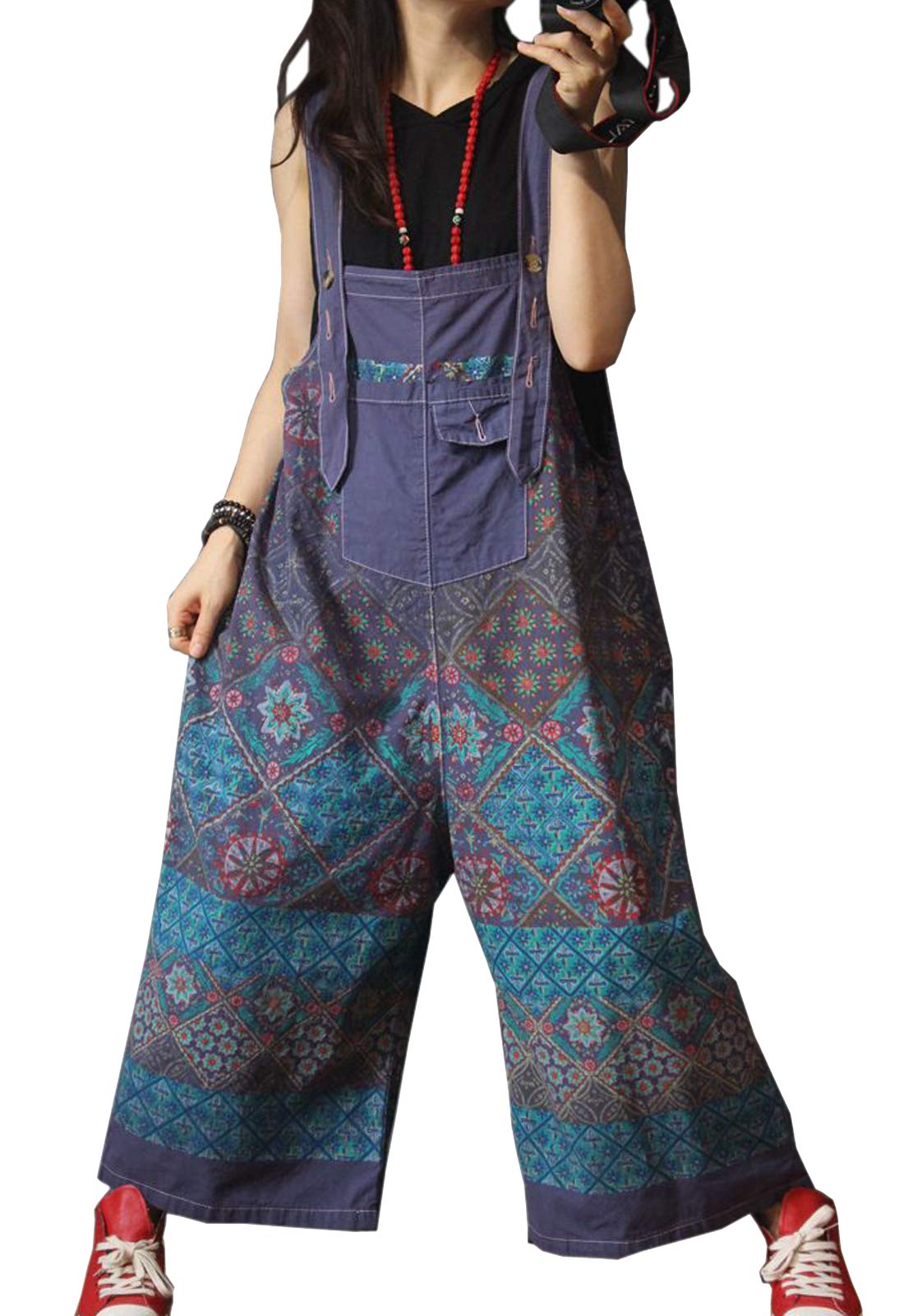 Flygo Women's Loose Baggy Cotton Wide Leg Drop Crotch Overalls Jumpsuits Rompers Harem Pants - Casual Streetwear for Women, Perfect for Daily Wear, Travel & Fashion Outfits
