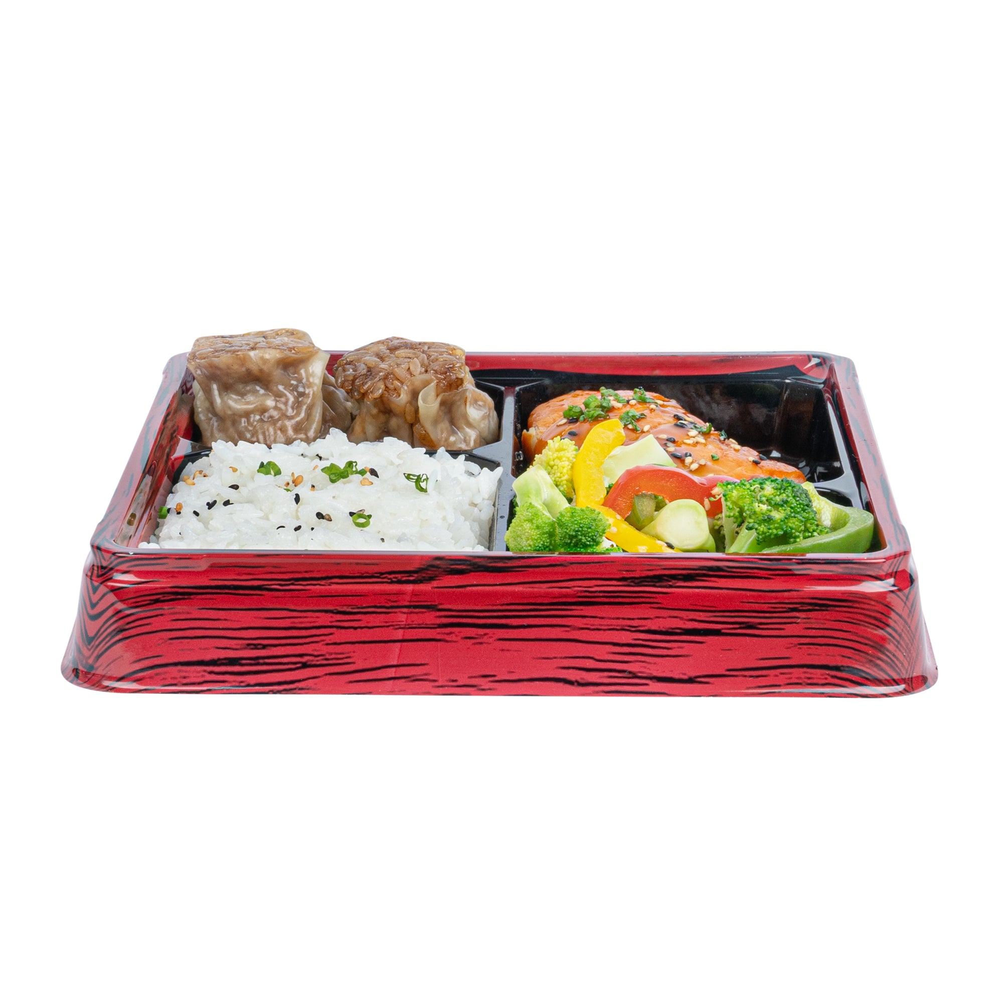Bento Tek 18 oz Square Red and Black Plastic Bento Box with 4 Compartments | 8.5