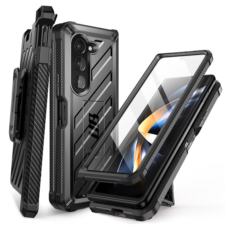 Samsung Galaxy Z Fold 5 Unicorn Beetle Kickstand Protective Case with Built-in Screen Protector - Black (Open Box) - Perfect for Work, Travel & Everyday Use