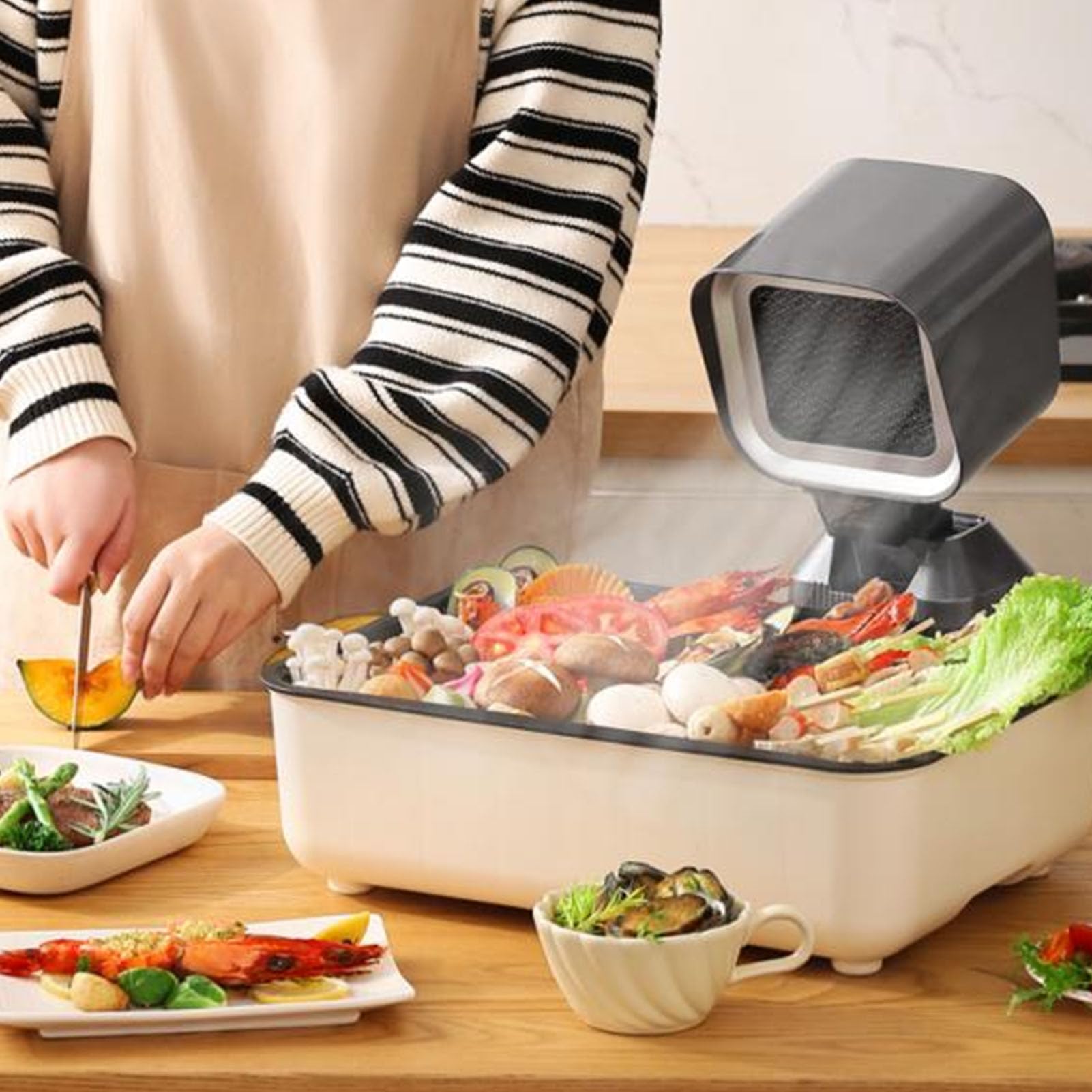 Portable Range Hood with 2-Speed Exhaust Fan - Detachable Mini Kitchen Ventilation Fan for Indoor BBQ, Hot Pot & Cooking - Compact Desktop Design (US Plug) - Perfect for Apartments, RVs & Small Kitchens
