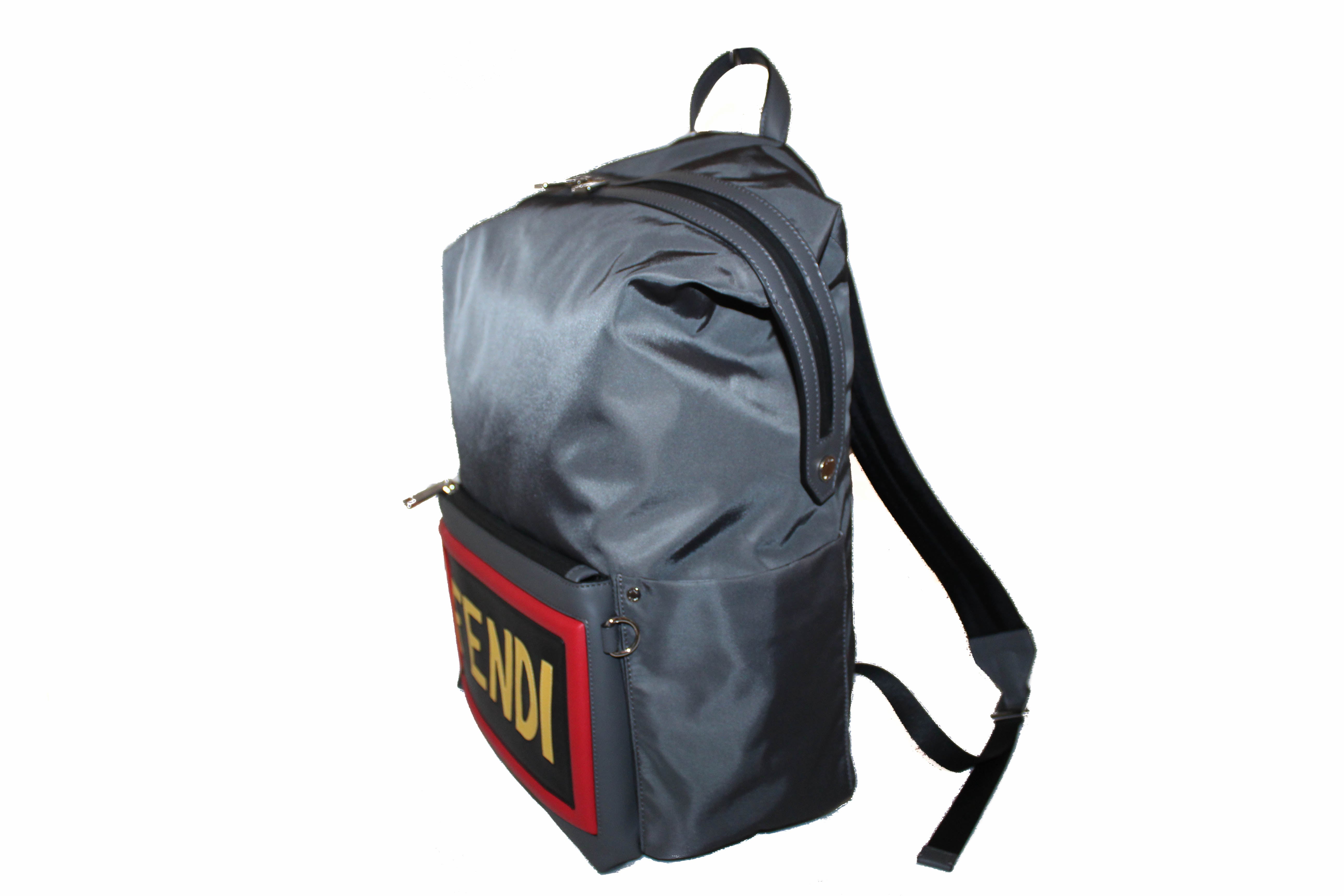 Authentic Fendi Grey Nylon & Leather Large Backpack for Women | Luxury Designer Travel Bag for Work, Gym & Everyday Use