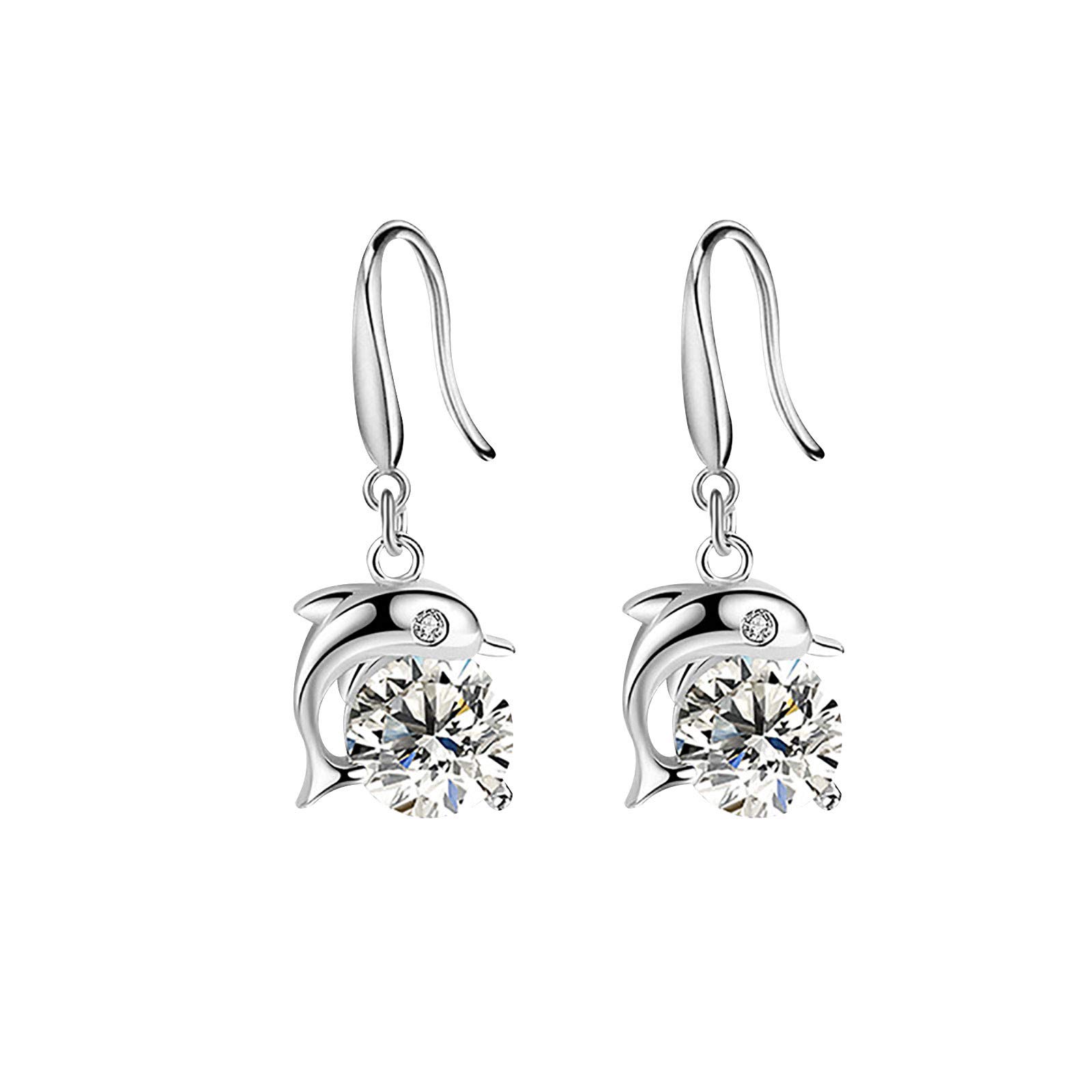 Dolphin-Shaped Zircon Silver Long Earrings for Women – Elegant, Sweet & Stylish Jewelry for Parties, Dating & Gifts