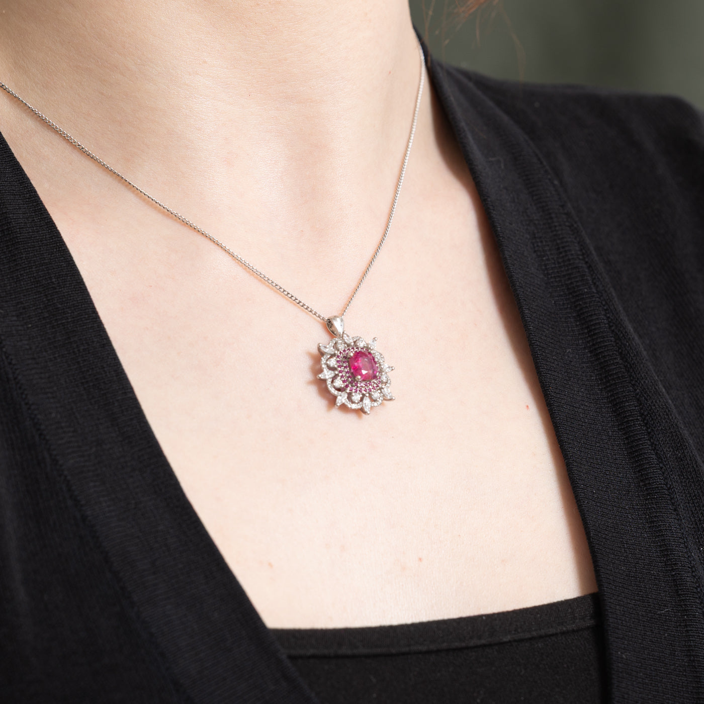 GRS Certified Ruby & Diamond Convertible Pendant & Ring Set - 2.17ct Ruby & 1.01ctw Diamonds - Size 6.5 - Elegant Jewelry for Weddings, Anniversaries & Special Occasions