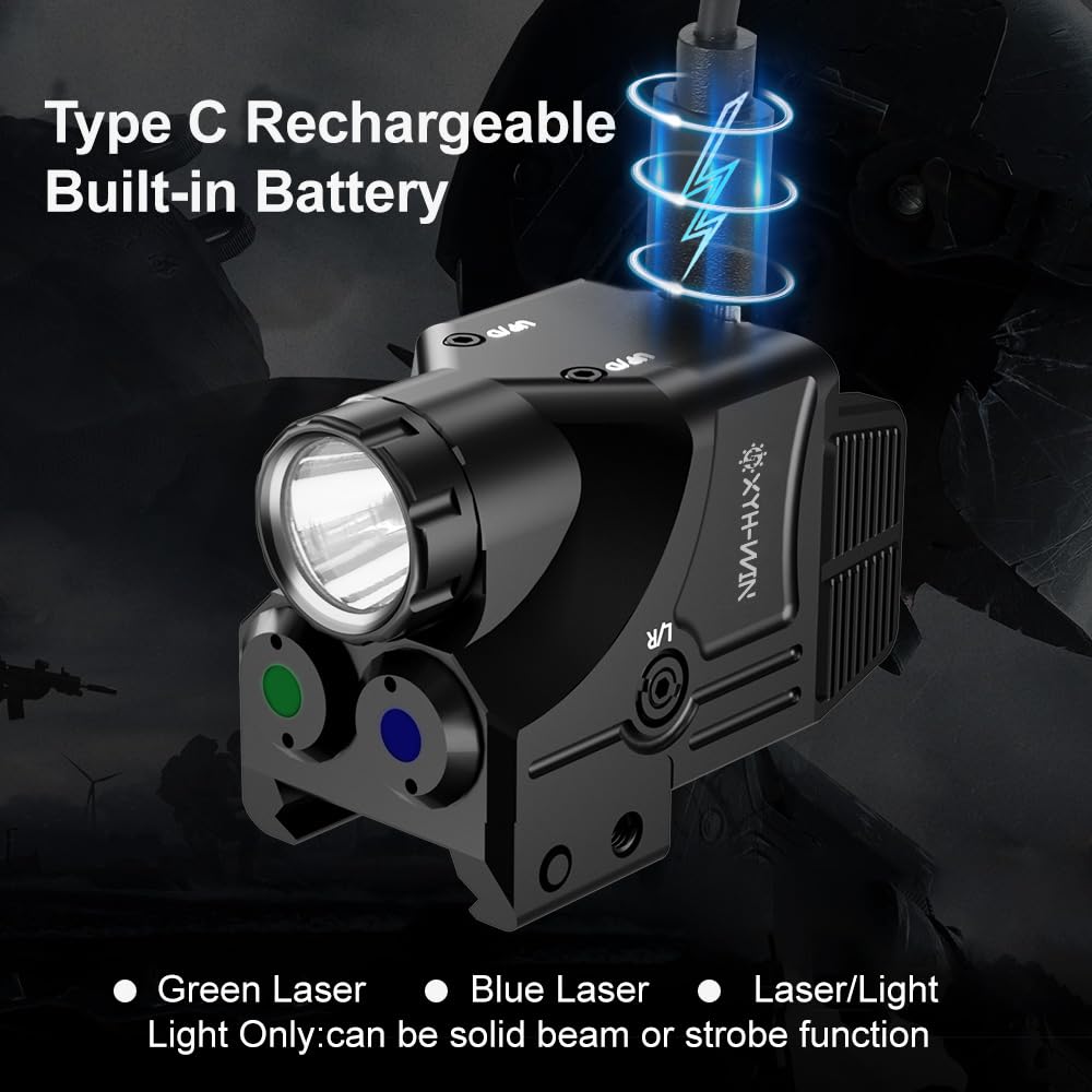 600 Lumens Tactical Flashlight with Green & Blue Laser Combo - Pistol Light with Strobe & Constant Modes, Dual-Color Laser Sight, USB-C Rechargeable - Fits Picatinny & Glock Rails - Perfect for Hunting, Home Defense & Outdoor Adventures