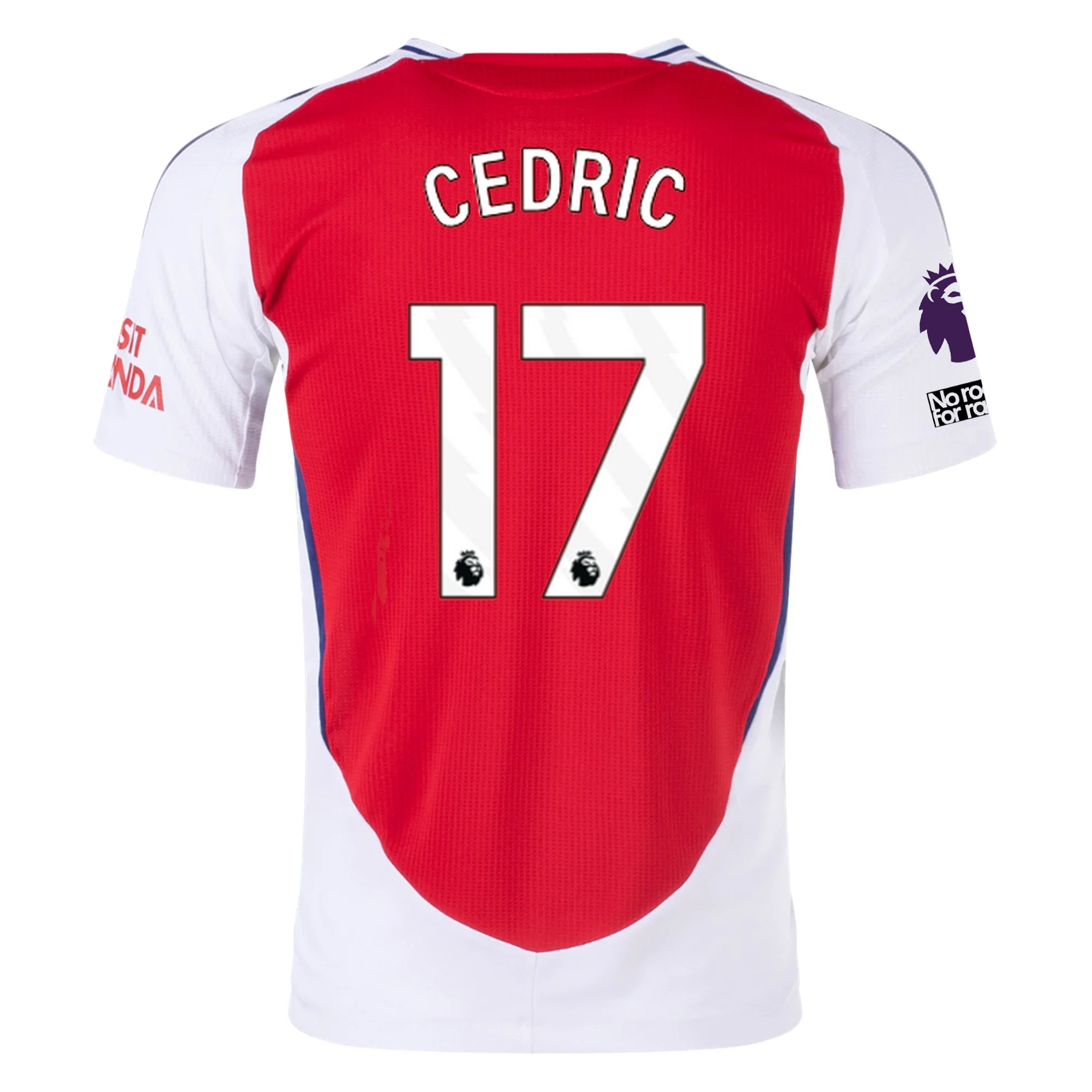 Adidas Arsenal Authentic Cédric Soares Home Jersey 2024/25 - Better Scarlet/White with EPL & No Room For Racism Patches - Official Football Shirt for Fans & Players - Perfect for Match Days, Training & Collecting
