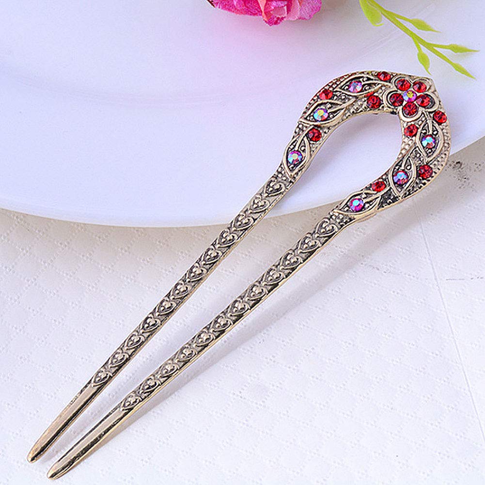 2 Pcs Vintage Crystal Rhinestone Hair Sticks - Double Prong Hair Pins for Chignon, Bun & Updo Hairstyles - Perfect for Weddings, Parties & Special Occasions