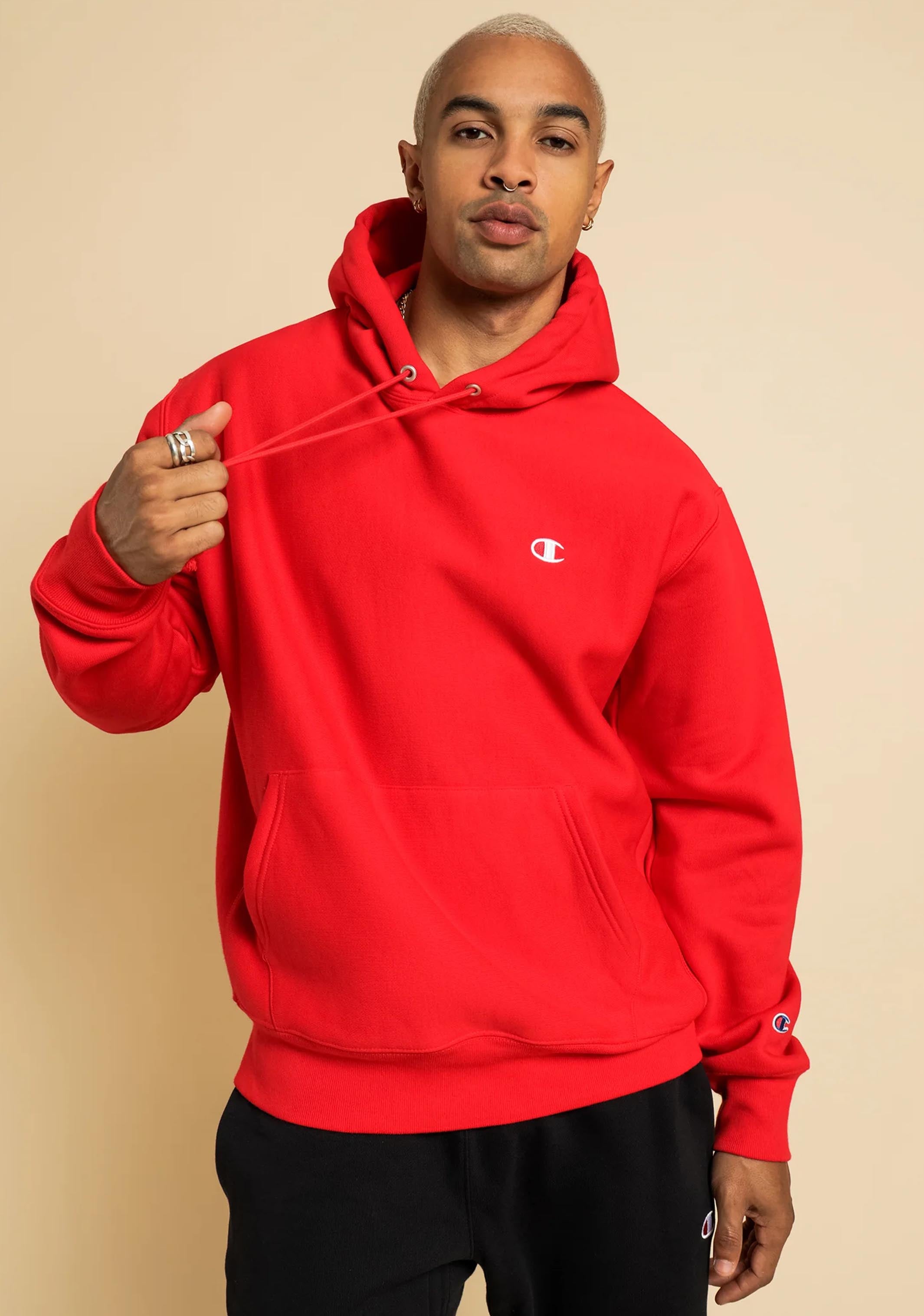 Champion Men's Reverse Weave C Logo Hoodie Sweatshirt - Soft Cotton Pullover for Casual Wear, Gym & Street Style