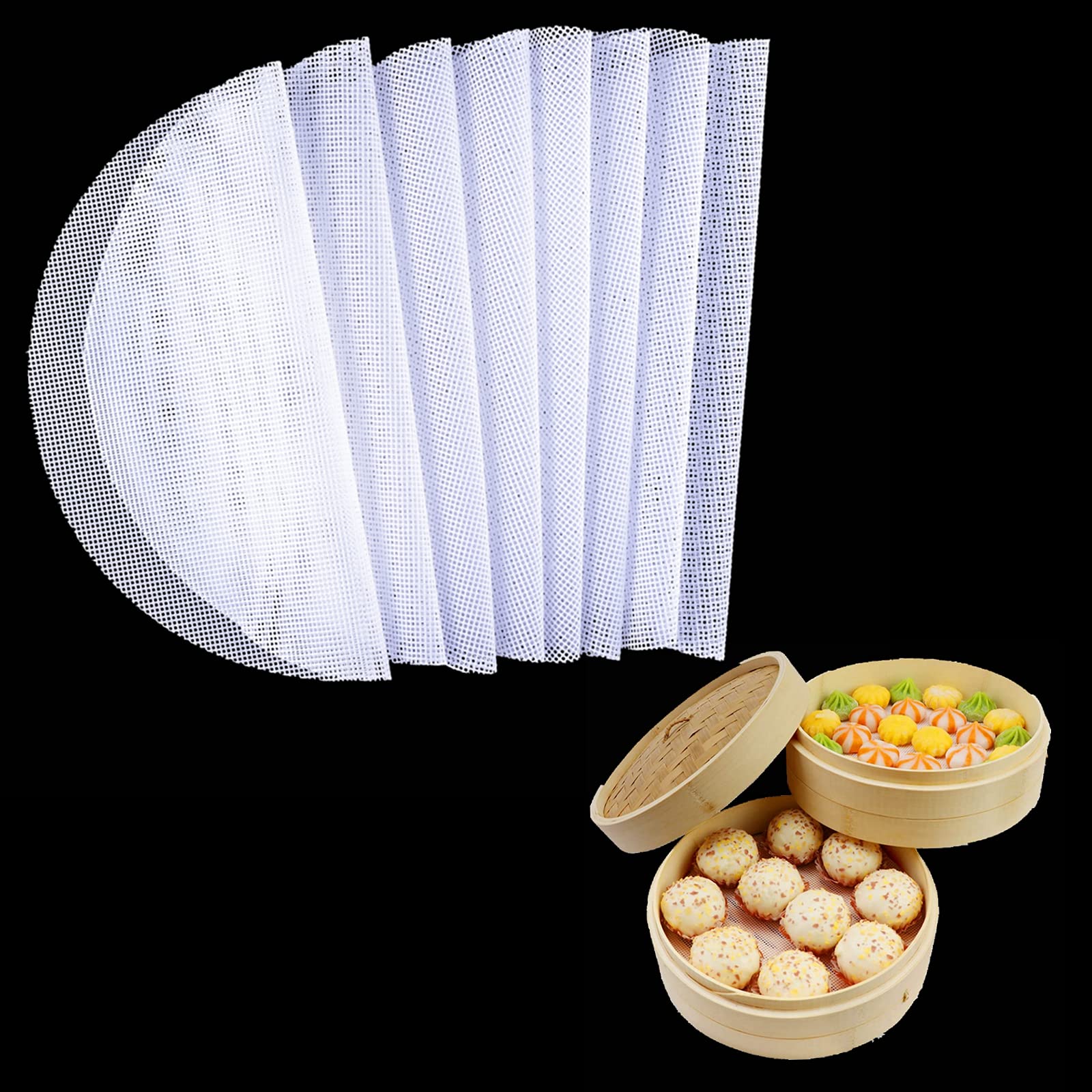 8Pcs Reusable Silicone Steamer Liners - 11 Inch Non-Stick Round Mesh Mat for Bamboo Steamers, Perfect for Dim Sum, Dumplings & Home Kitchen Cooking (8 Pack, 11x11 Inch) - Ideal for Asian Cuisine, Meal Prep & Healthy Cooking