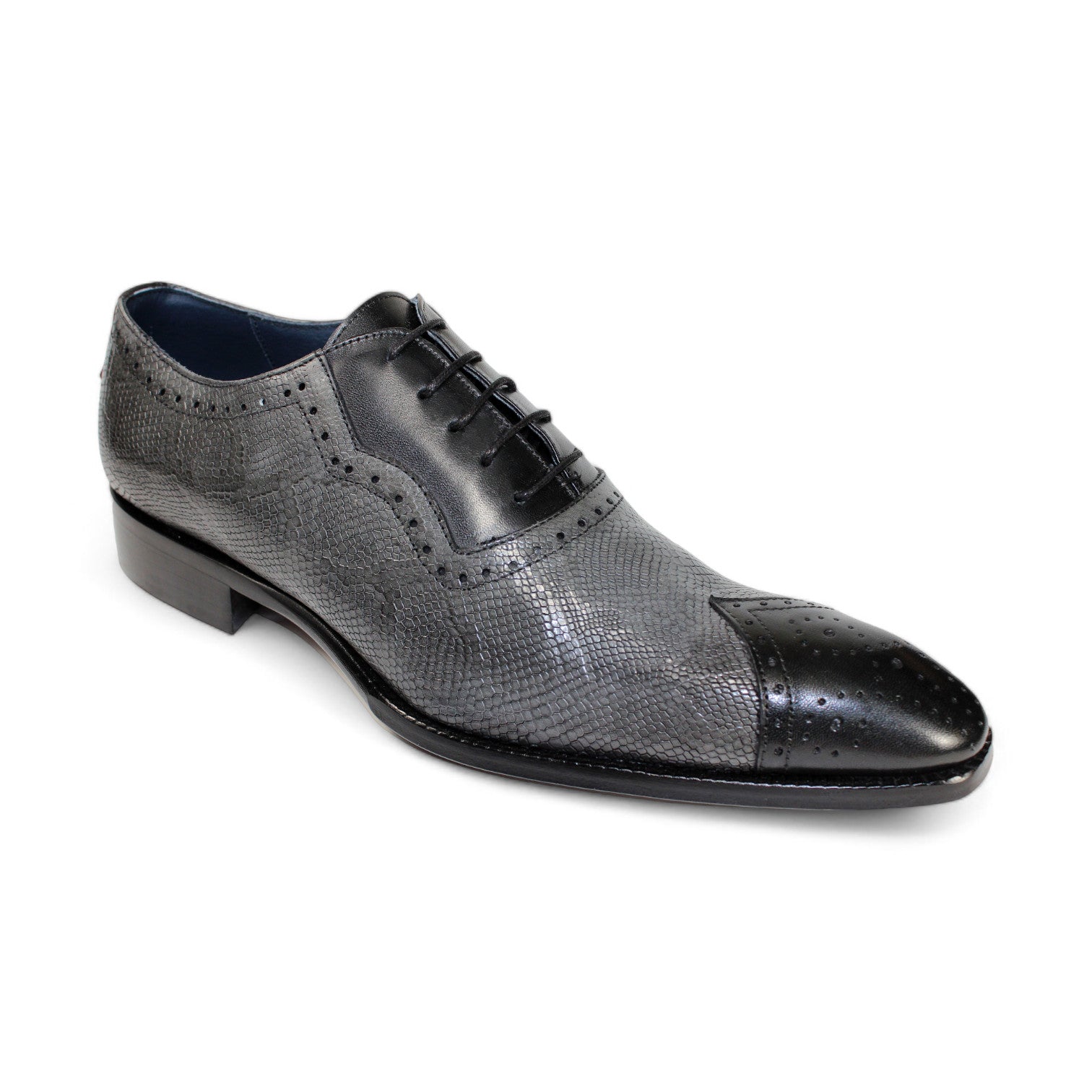 Duca Di Matiste Marino Men's Dress Shoes - Premium Black & Grey Leather Loafers for Business, Office & Formal Occasions