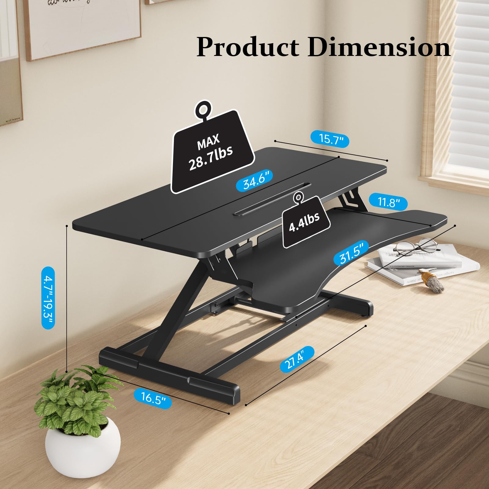 35 Inch Height Adjustable Standing Desk Converter with Keyboard Tray - Dual Monitor Computer Workstation for Home Office - Sit to Stand Desk Riser (Black) | Perfect for Ergonomic Workspace Setup & Remote Work