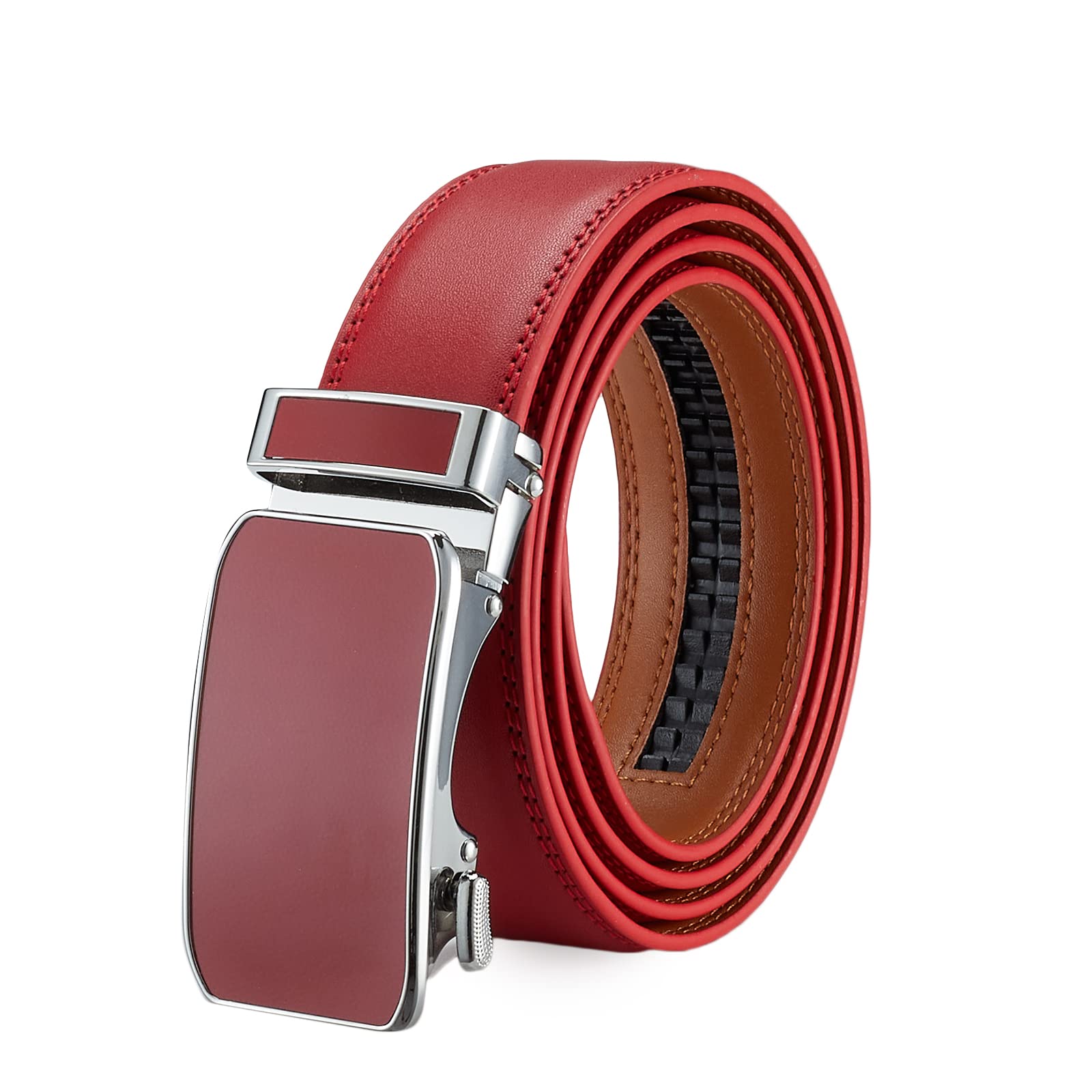 Premium Men's Genuine Leather Ratchet Dress Belt - Adjustable Slide Belt for Formal & Business Wear - Elegant Gift Box for Father's Day, Wedding & Office Gifts