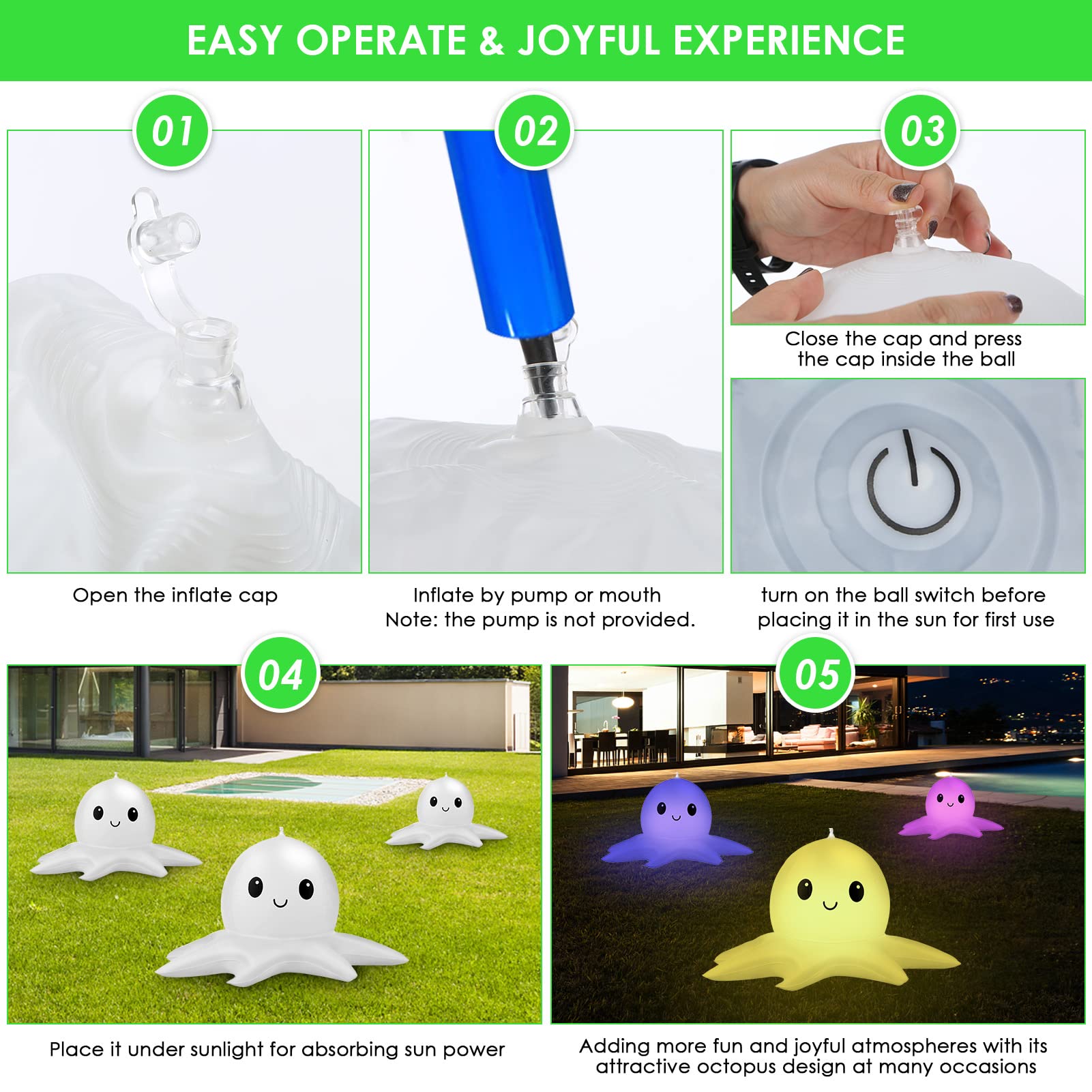 2 Pack Solar Floating Pool Lights with Remote - Dimmable & Timer Octopus Inflatable Lights for Above Ground Pools, Perfect for Night Swimming, Garden Parties, and Christmas Decorations