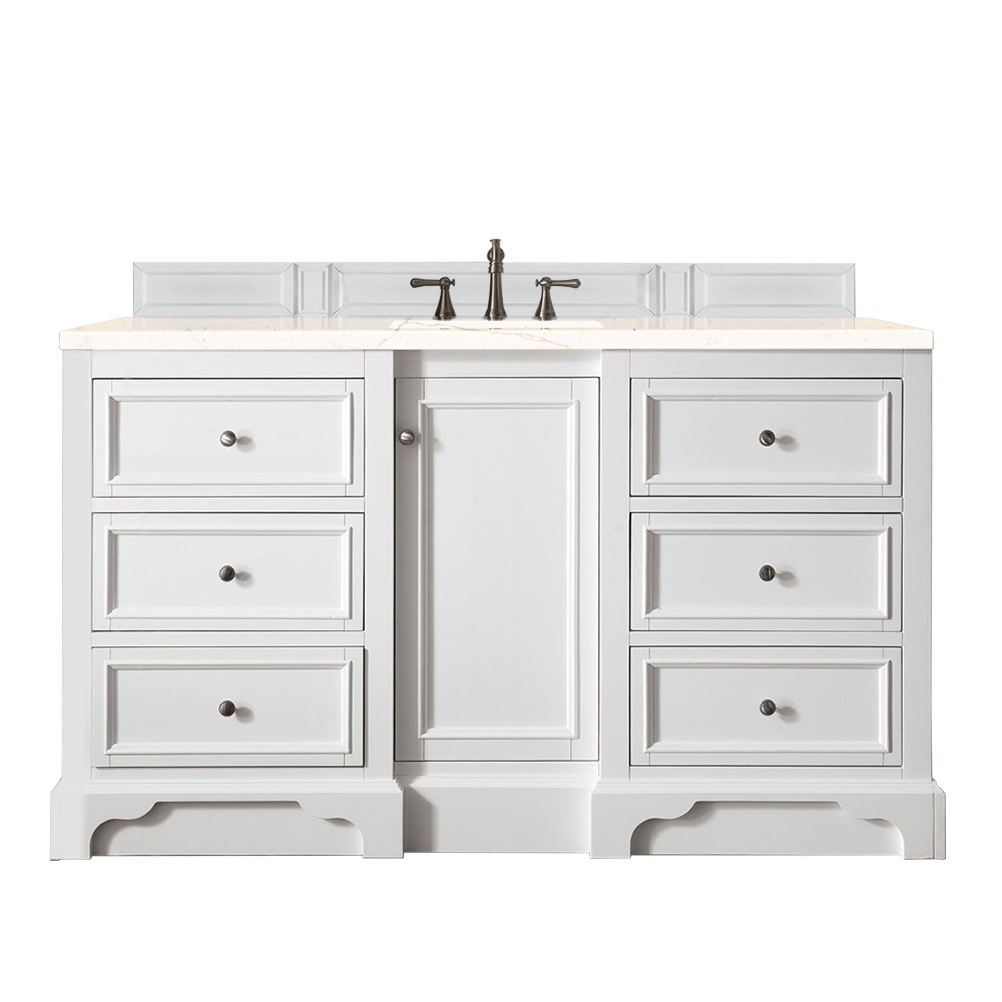 De Soto 60-Inch Single Bathroom Vanity Set with Bright White Finish & 3CM Eternal Marfil Quartz Countertop - Perfect for Modern Master Bathrooms and Powder Rooms