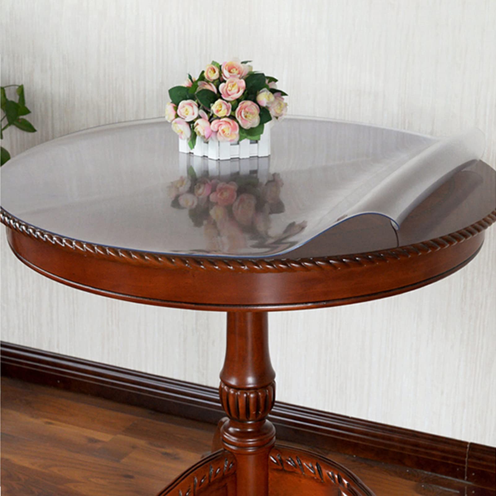 Crystal Clear Round Vinyl Table Cover - 2mm Thick Frosted Waterproof PVC Table Protector | Non-Slip Plastic Desk Mat for Dining, Office & Events | Custom Sizes 90cm, 100cm, 110cm, 120cm | Perfect for Parties, Restaurants & Home Use