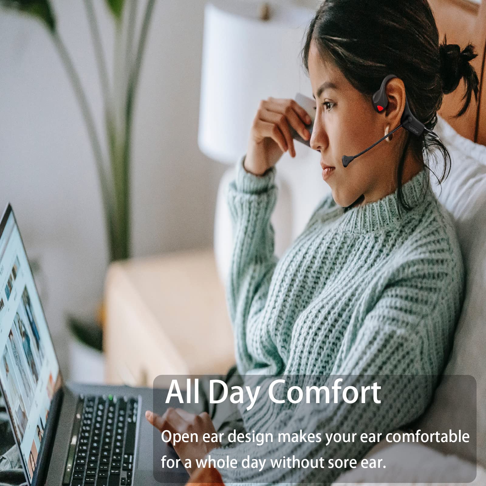 Wireless Bone Conduction Headphones with Noise-Canceling Mic - Bluetooth 5.0 Open-Ear Headset for Work, Running, Driving & Online Meetings - Comfortable & Secure Fit for All-Day Use