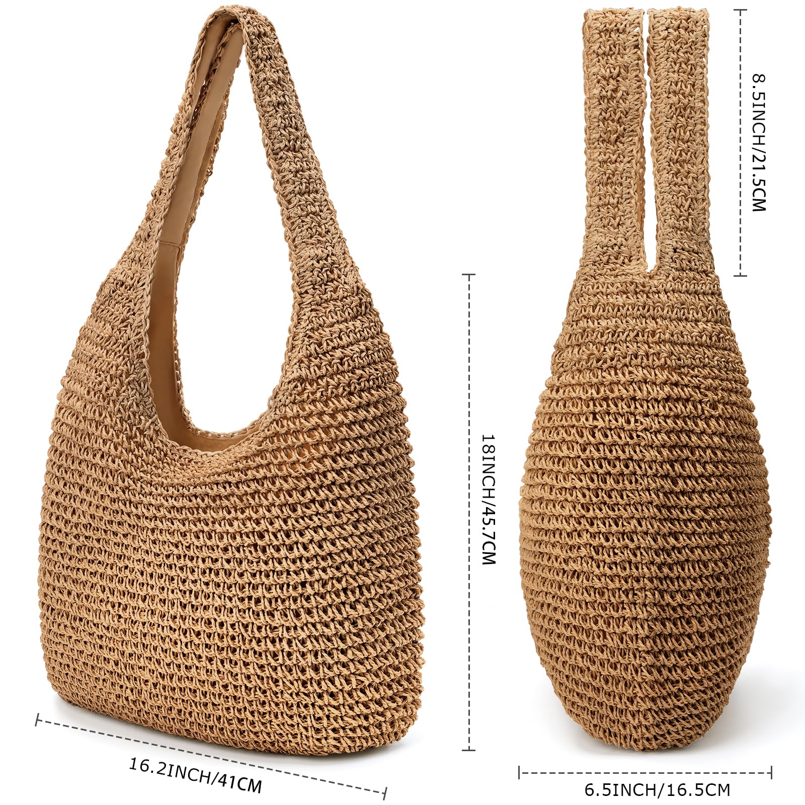 Stylish Straw Beach Tote Bag for Women - Summer Woven Boho Shoulder Handbag - Perfect for Pool Parties, Beach Vacations & Outdoor Picnics