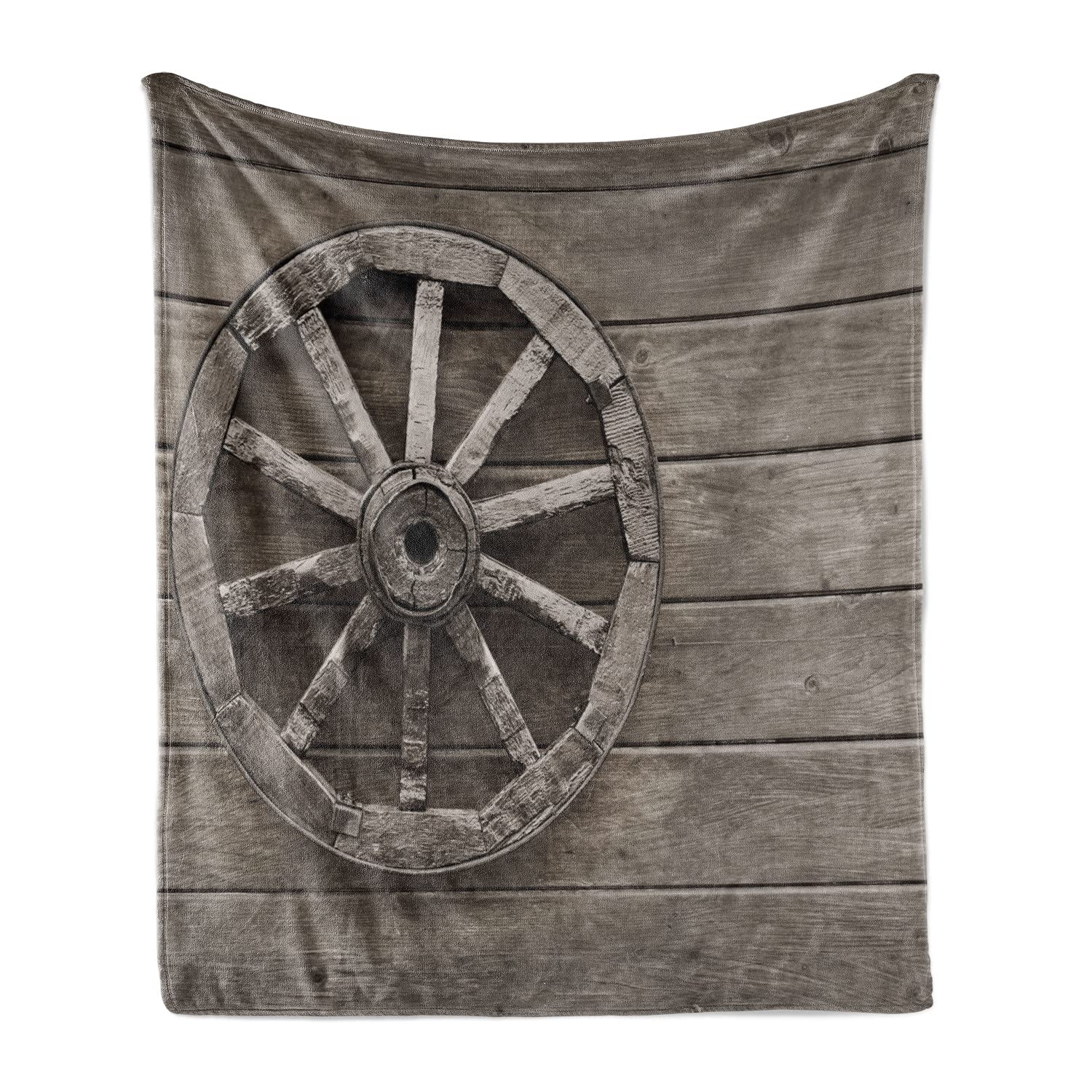 Ambesonne Vintage Barn Wood Wagon Wheel Fleece Throw Blanket - 70
