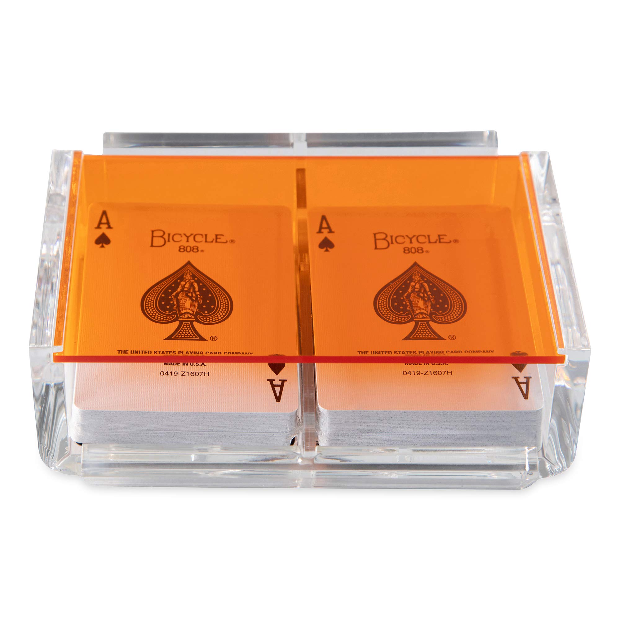 Acrylic Canasta Card Holder Tray Set with 2 Decks of Playing Cards - Sliding Lid & Revolving Base for Organized Gameplay | Perfect for Card Games, Family Gatherings & Casino Nights