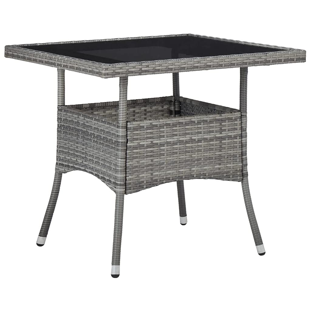 3-Piece Gray Poly Rattan & Glass Patio Dining Set - Outdoor/Indoor Wicker Furniture for Backyard, Porch, Garden, Poolside, Balcony - Perfect for Al Fresco Dining & Relaxing