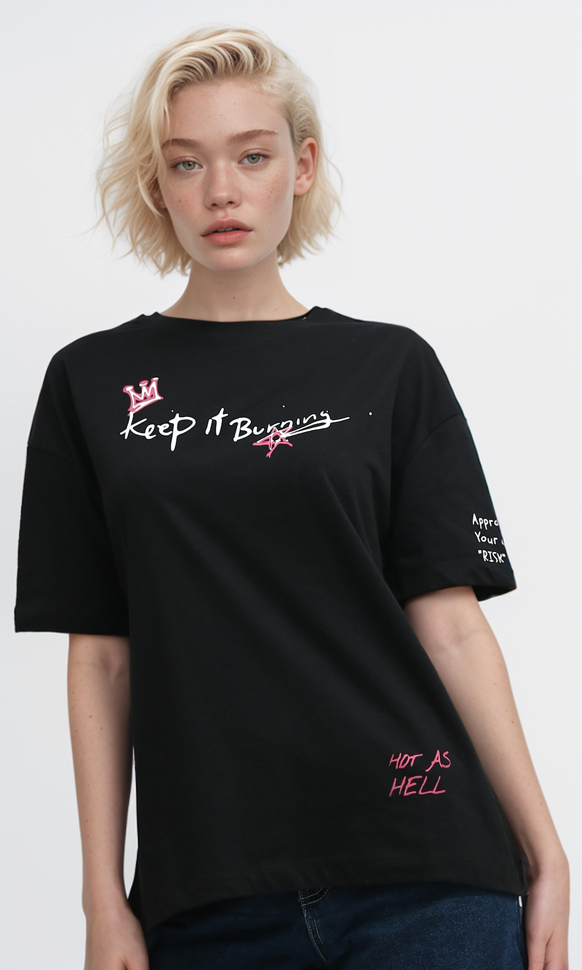 O198055 Slip On Black Printed Regular Fit T-Shirt - Casual Comfort for Everyday Wear, Street Style & Lounge Outfits